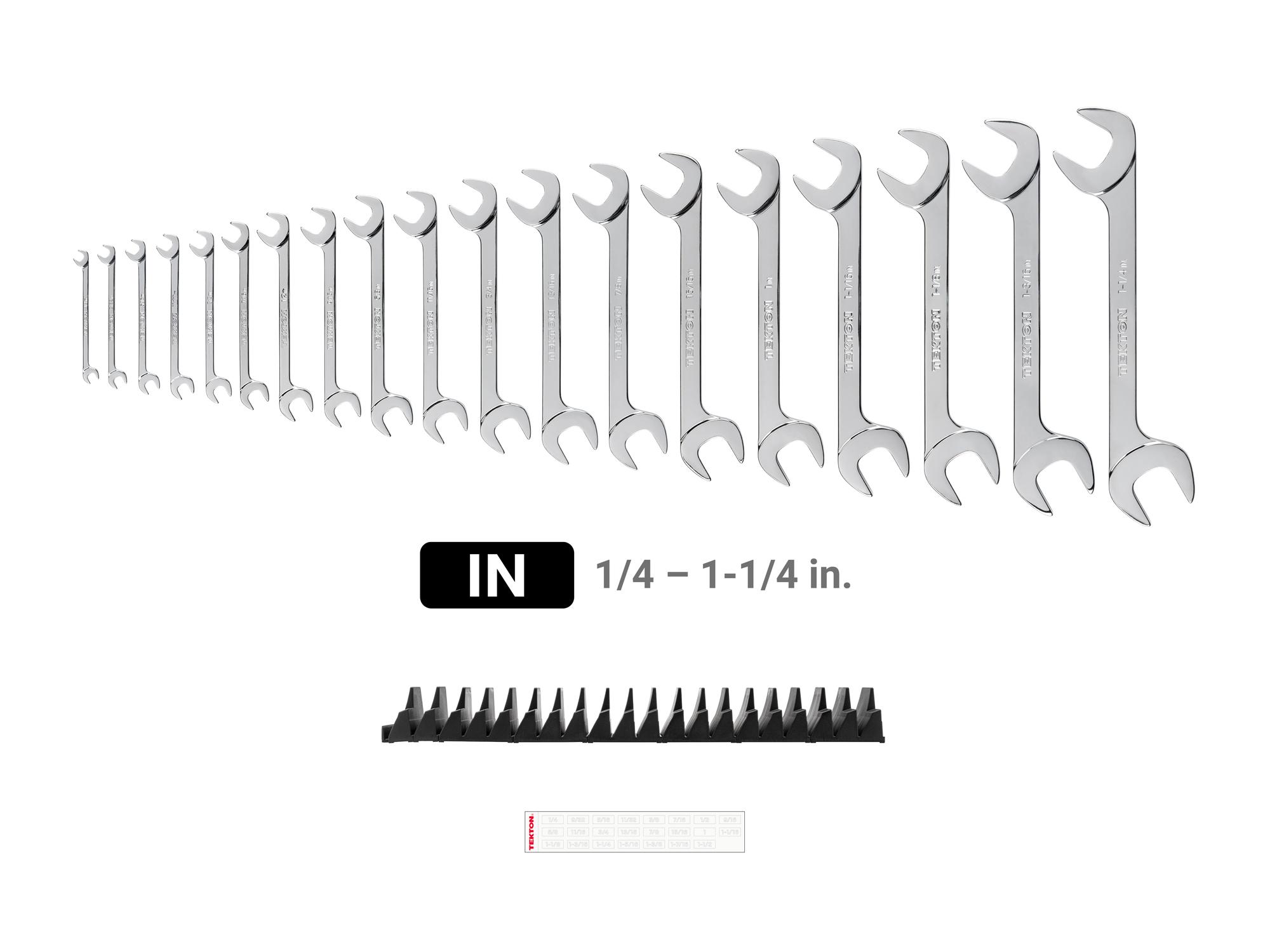 TEKTON WAE95103-T Angle Head Open End Wrench Set with Modular Slotted Organizer, 19-Piece (1/4 - 1-1/4 in.)