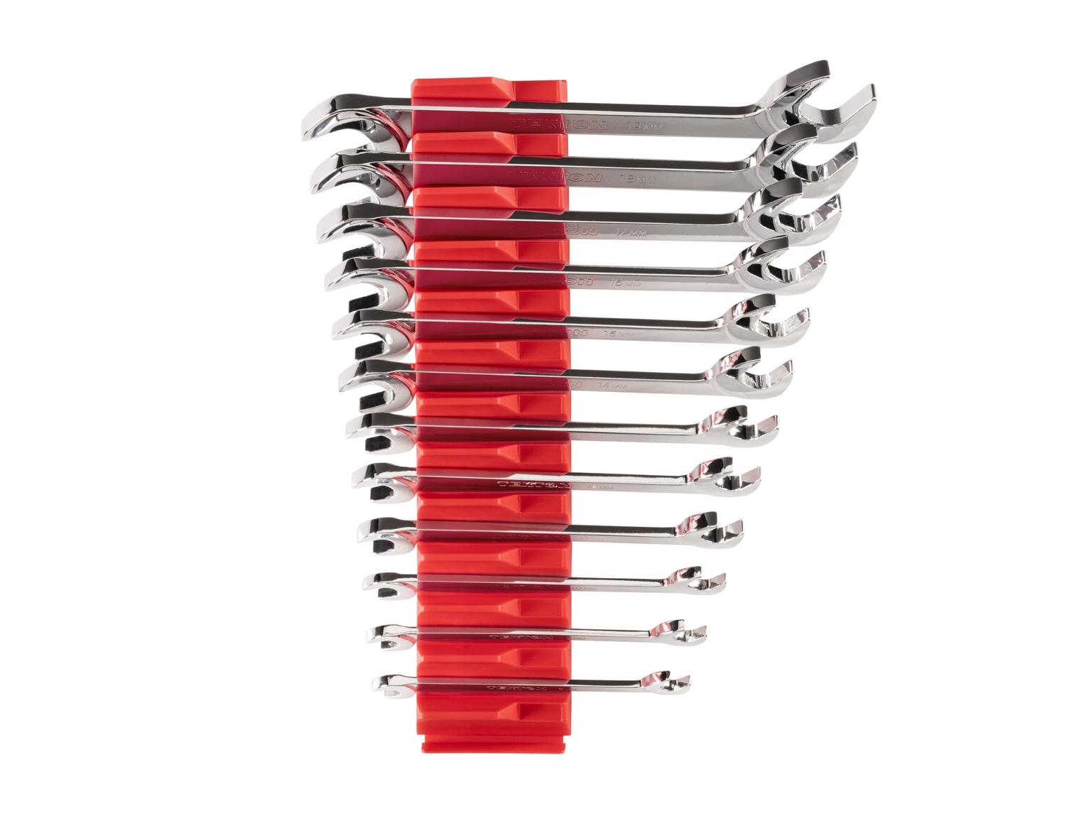 TEKTON WAE95201-T Angle Head Open End Wrench Set with Modular Slotted Organizer, 12-Piece (8 - 19 mm)