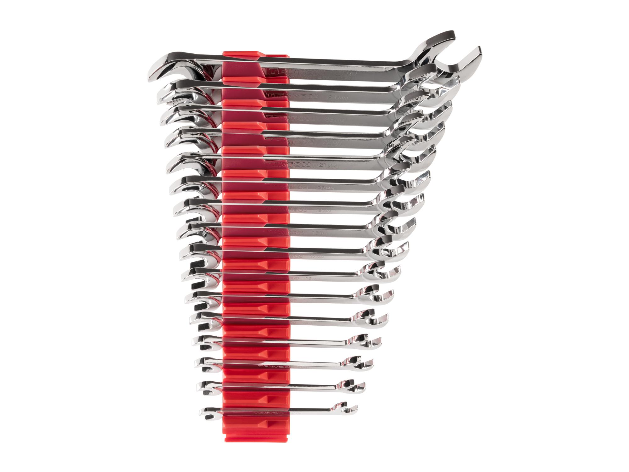 TEKTON WAE95202-T Angle Head Open End Wrench Set with Modular Slotted Organizer, 16-Piece (10 - 27 mm)