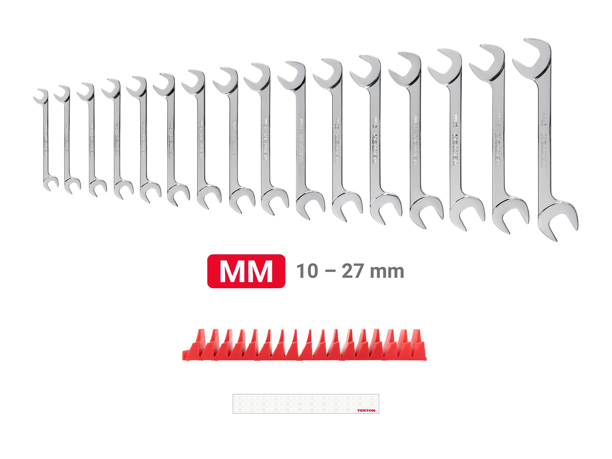 TEKTON WAE95202-T Angle Head Open End Wrench Set with Modular Slotted Organizer, 16-Piece (10 - 27 mm)