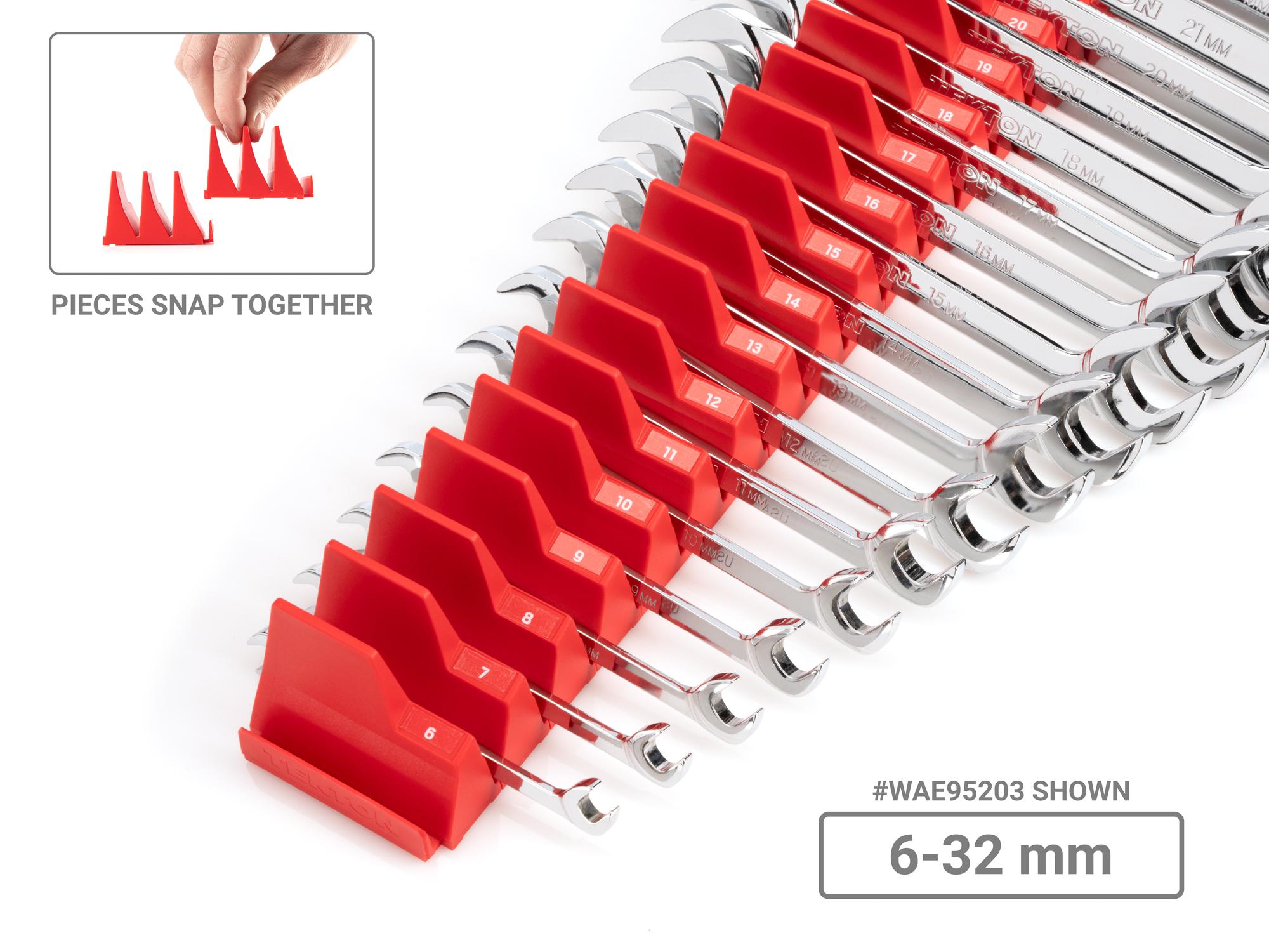 TEKTON WAE95202-T Angle Head Open End Wrench Set with Modular Slotted Organizer, 16-Piece (10 - 27 mm)