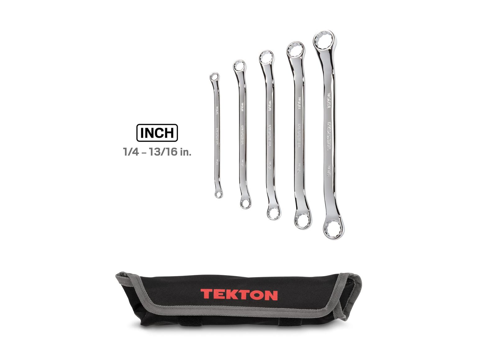 TEKTON WBE23505-T 45-Degree Offset Box End Wrench Set with Pouch, 5-Piece (1/4-13/16 in.)