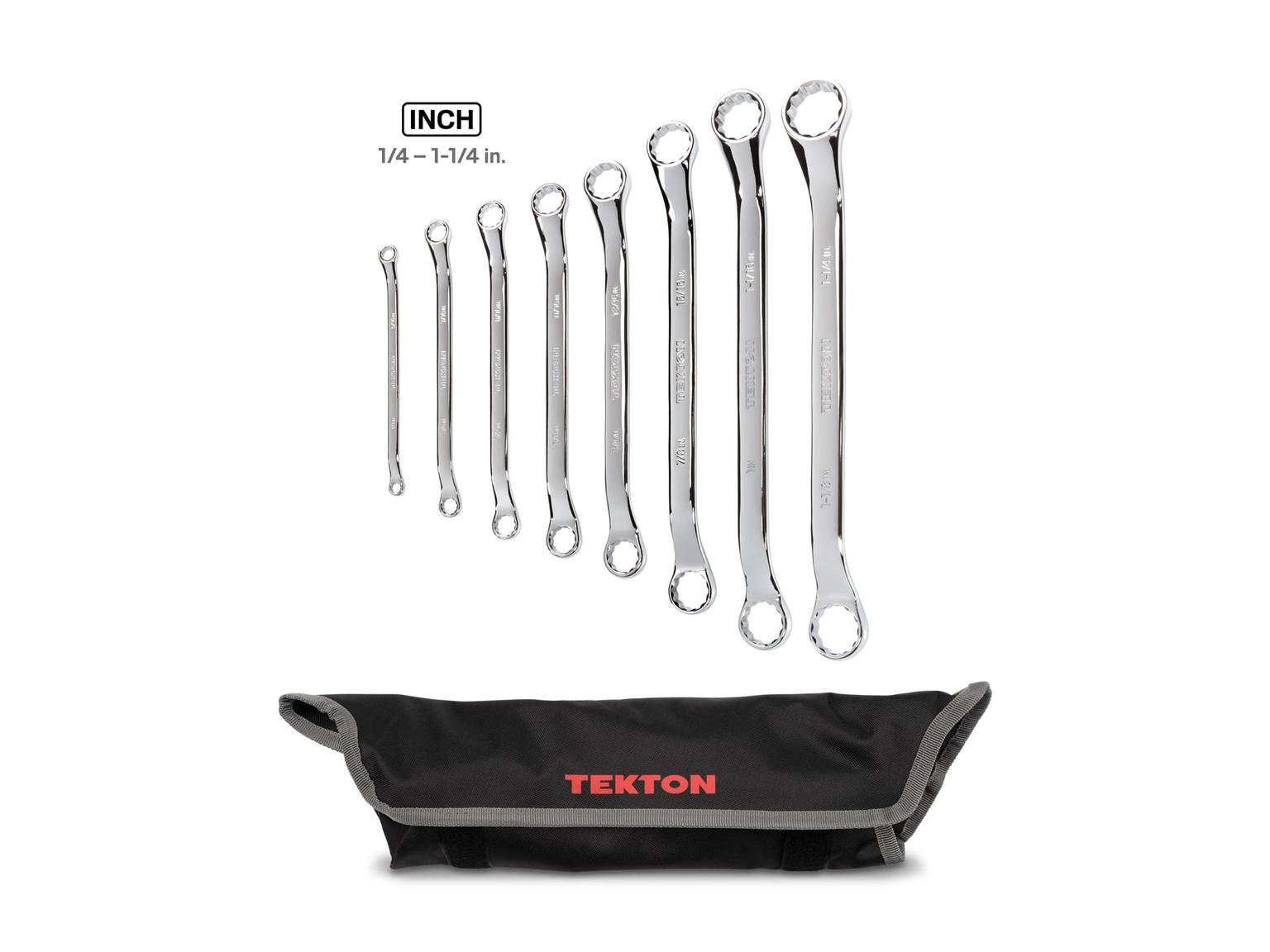 TEKTON WBE23508-T 45-Degree Offset Box End Wrench Set with Pouch, 8-Piece (1/4 - 1-1/4 in.)