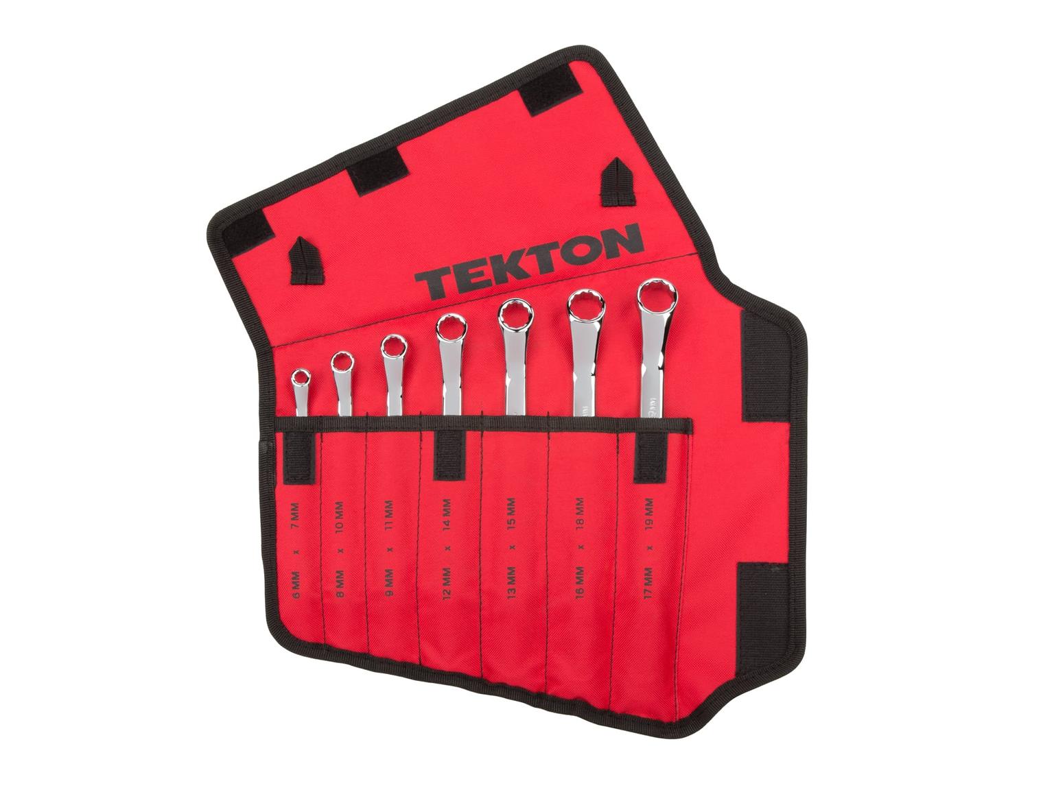 TEKTON WBE24507-T 45-Degree Offset Box End Wrench Set with Pouch, 7-Piece (6-19 mm)