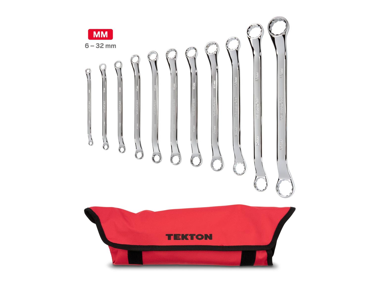 TEKTON WBE24511-T 45-Degree Offset Box End Wrench Set with Pouch, 11-Piece (6-32 mm)