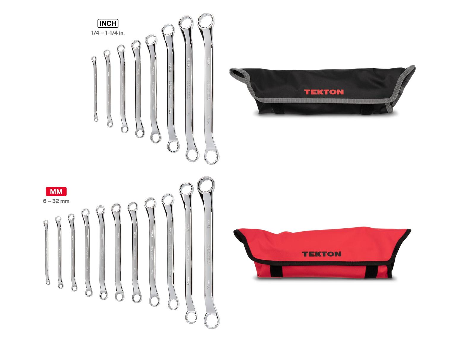 TEKTON WBE94302-T 45-Degree Offset Box End Wrench Set with Pouch, 19-Piece (1/4-1-1/4 in., 6-32 mm)