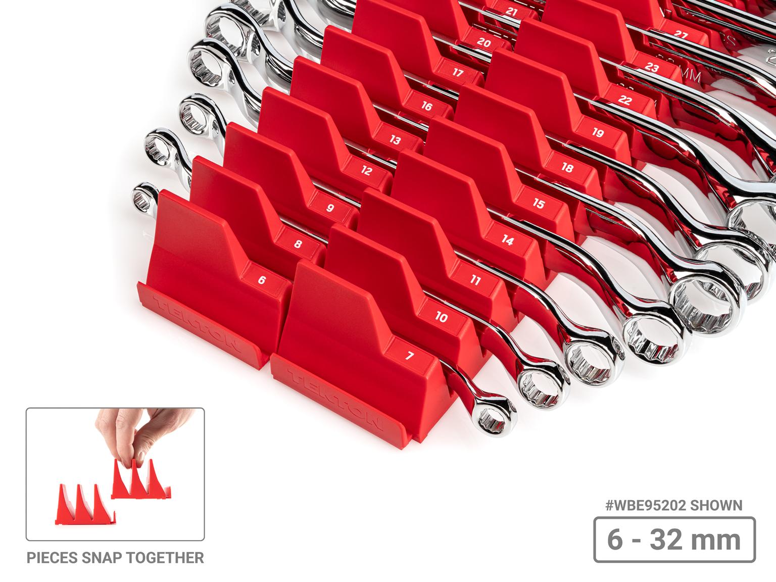 TEKTON WBE95201-T 45-Degree Offset Box End Wrench Set with Modular Slotted Organizer, 7-Piece (6-19 mm)