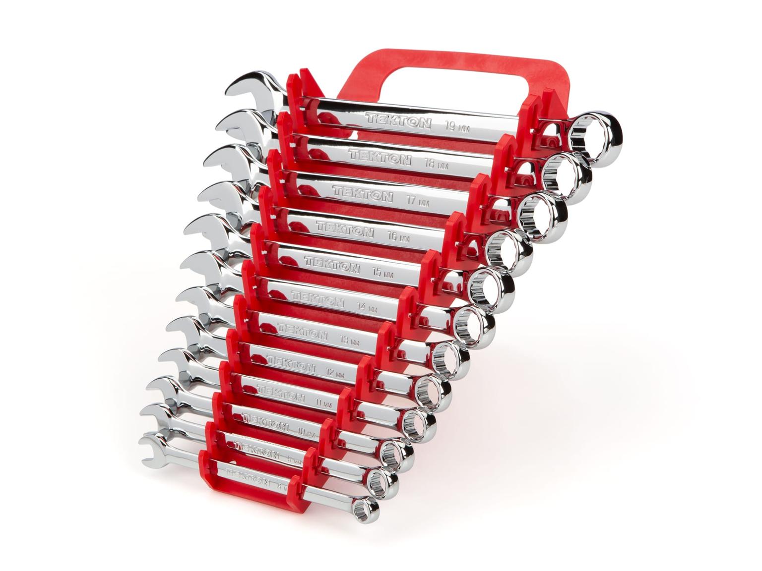 TEKTON WCB91201-T Combination Wrench Set with Holder, 12-Piece (8 - 19 mm)
