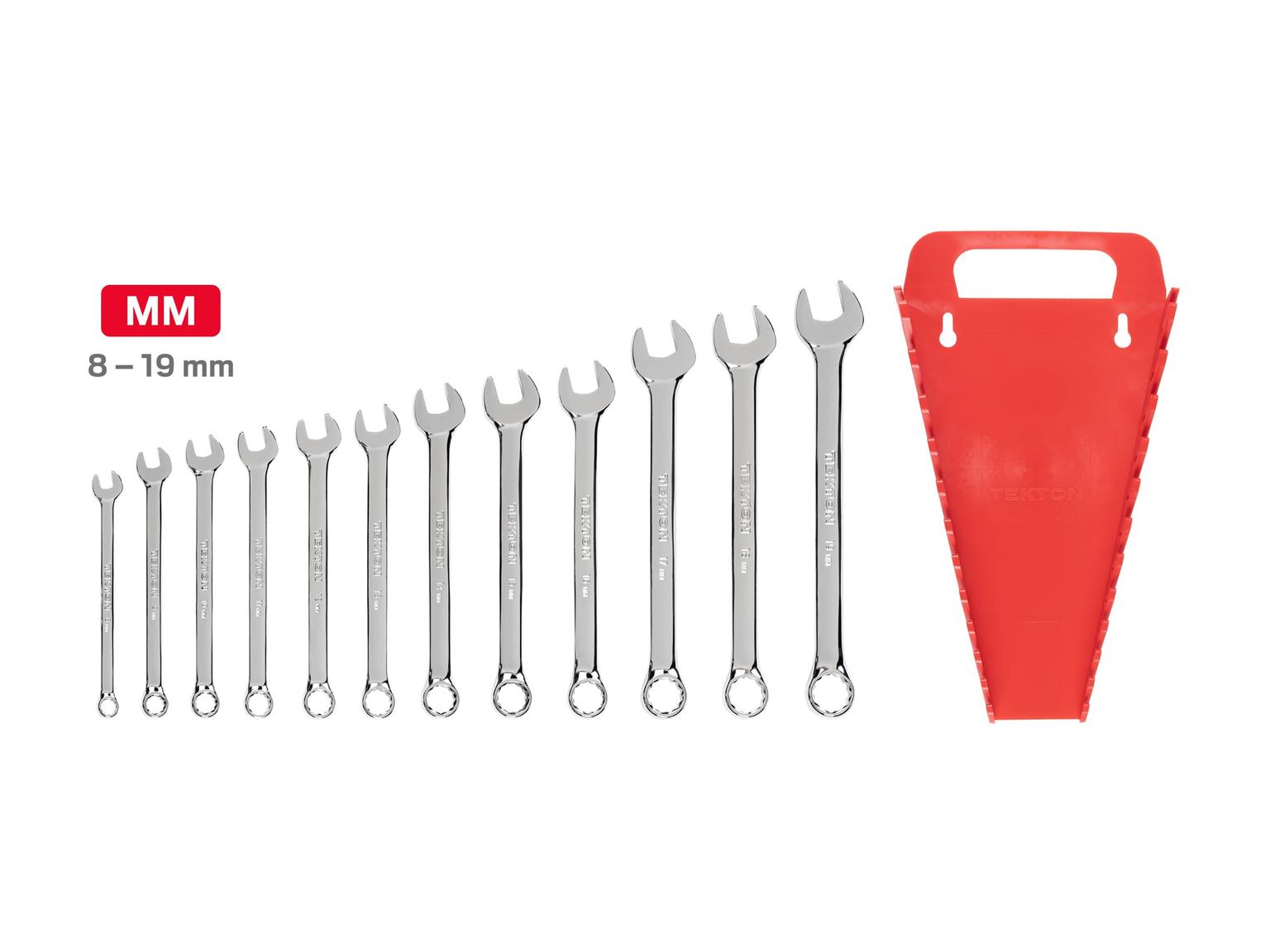 TEKTON WCB91201-T Combination Wrench Set with Holder, 12-Piece (8 - 19 mm)