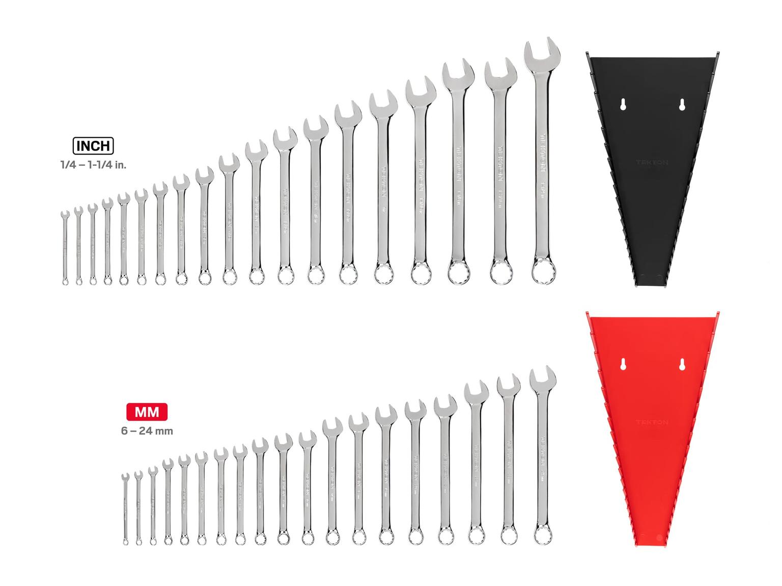 TEKTON WCB91302-T Combination Wrench Set with Rack, 38-Piece (1/4 - 1-1/4 in., 6 - 24 mm)
