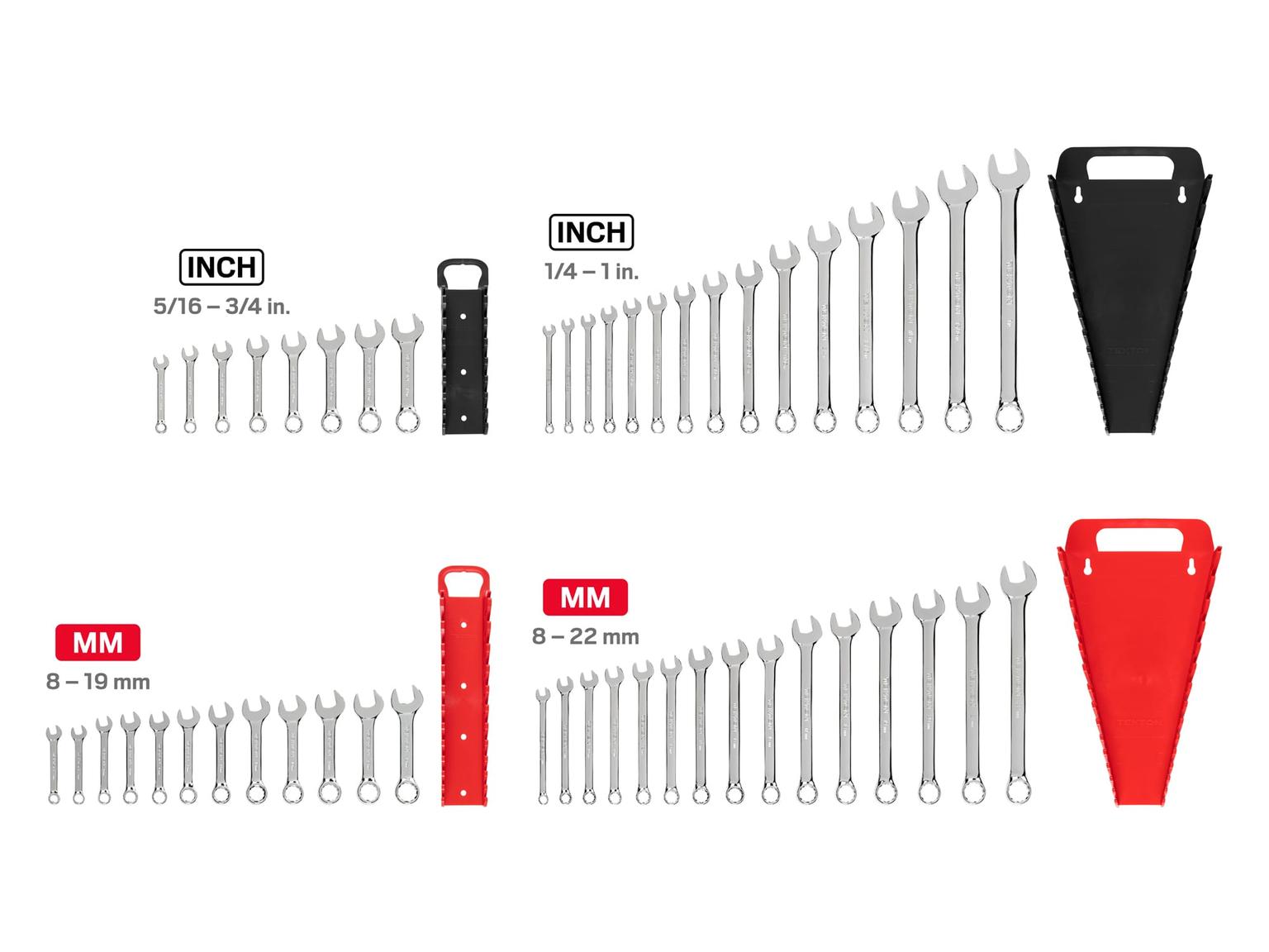 TEKTON WCB91901-T Stubby and Standard Length Combination Wrench Set with Holder, 50-Piece (1/4-1 in., 8-22 mm)