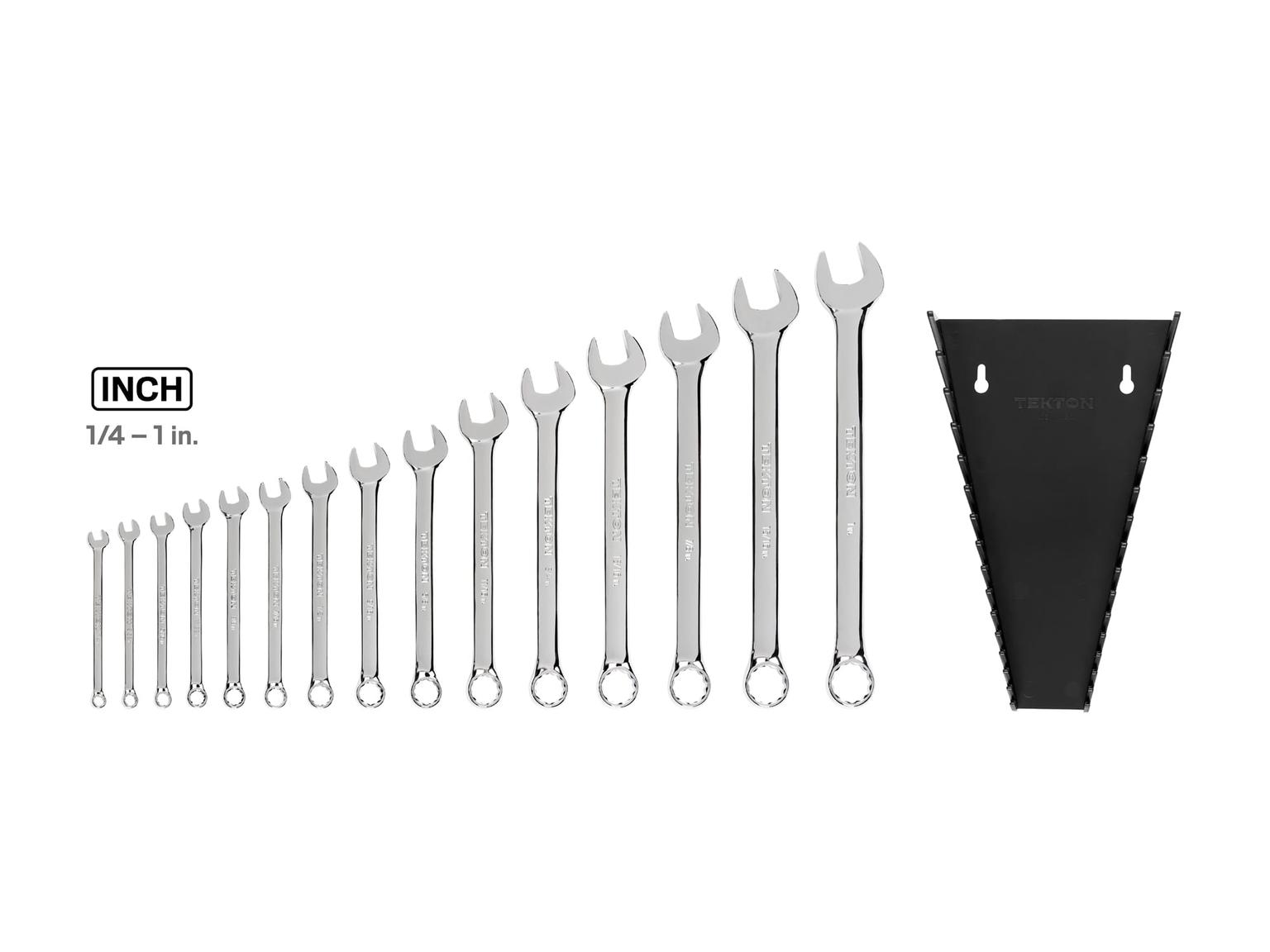 TEKTON WCB92106-T Combination Wrench Set with Rack, 15-Piece (1/4 - 1 in.)