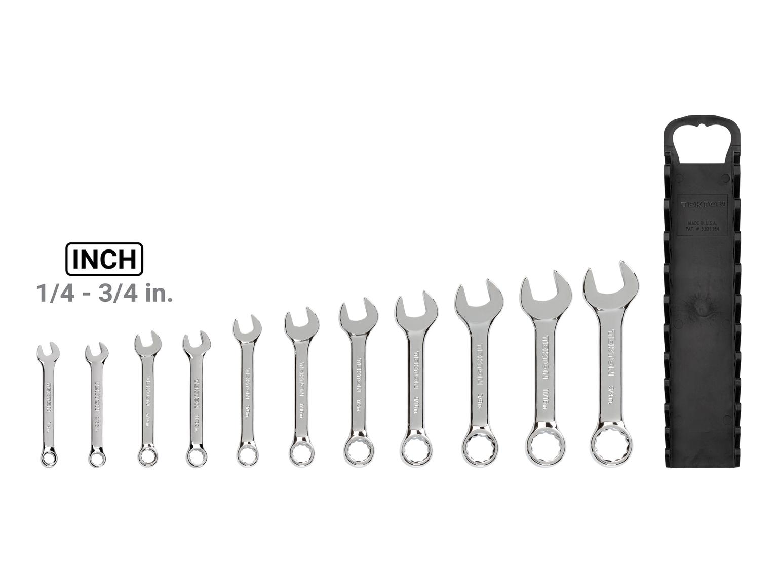 TEKTON WCB92401-T Stubby Combination Wrench Set with Holder, 11-Piece (1/4 - 3/4 in.)