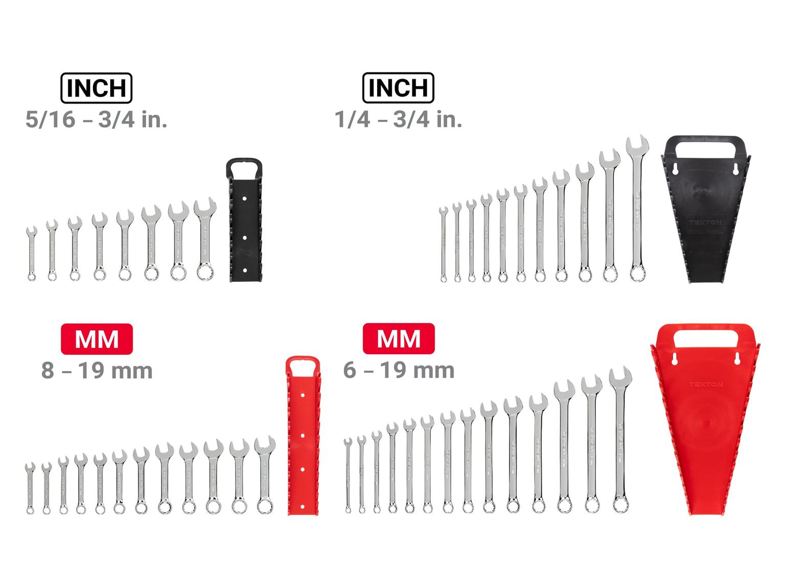 TEKTON WCB92901-T Stubby and Standard Length Combination Wrench Set with Holder, 45-Piece (1/4-3/4 in., 6-19 mm)