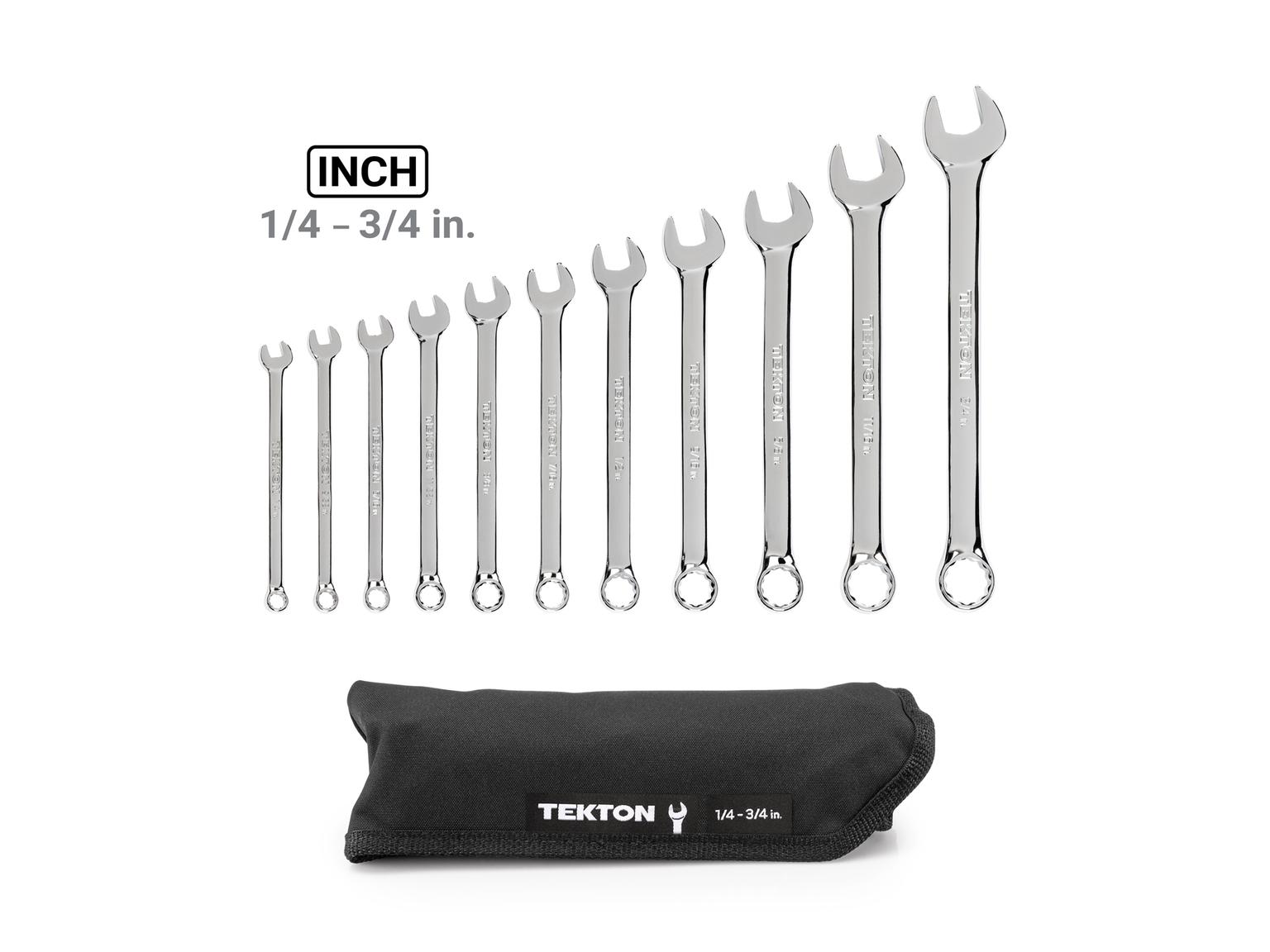 TEKTON WCB94101-T Combination Wrench Set with Pouch, 11-Piece (1/4 - 3/4 in.)