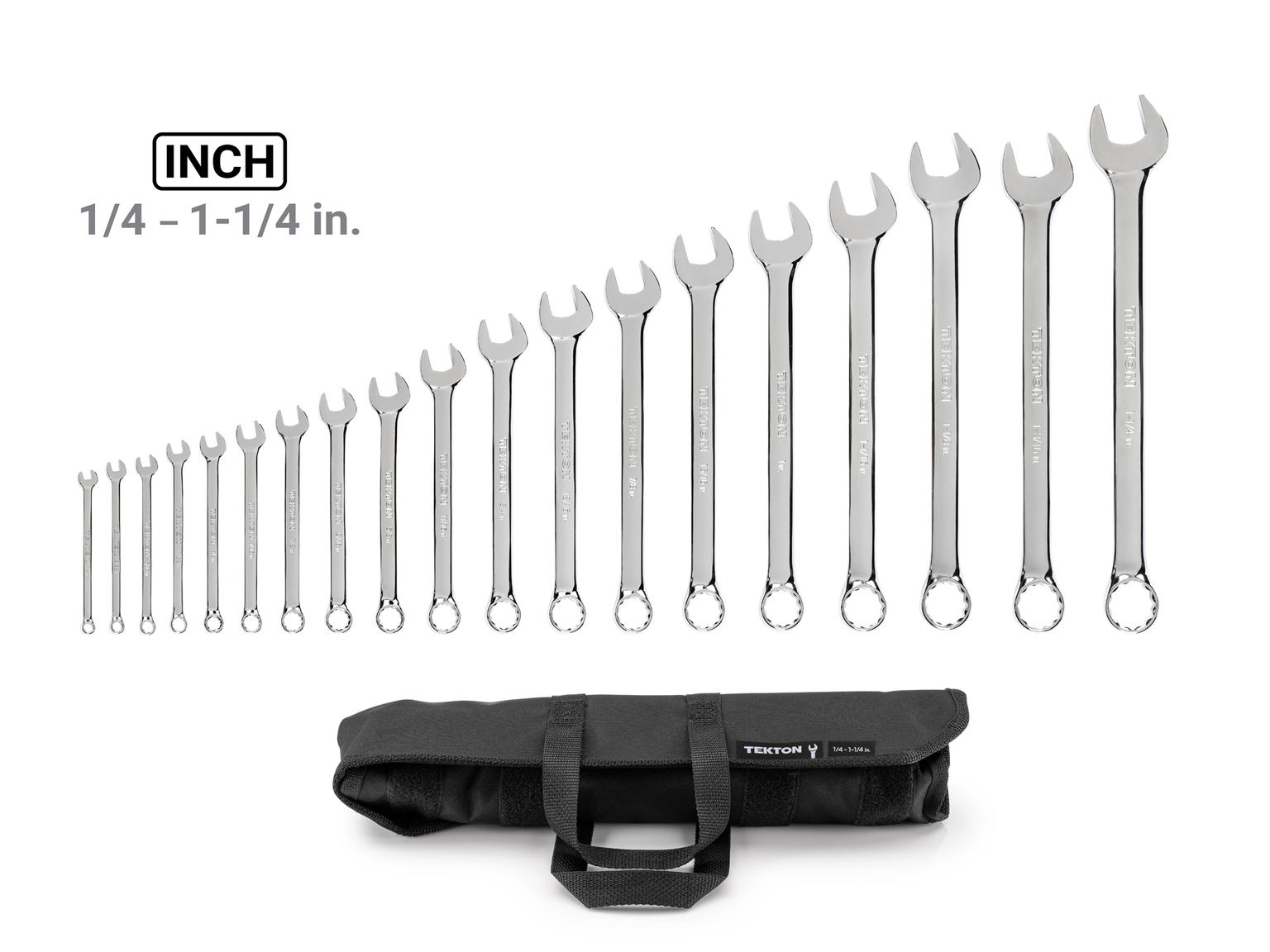 TEKTON WCB94103-T Combination Wrench Set with Pouch, 19-Piece (1/4 - 1-1/4 in.)