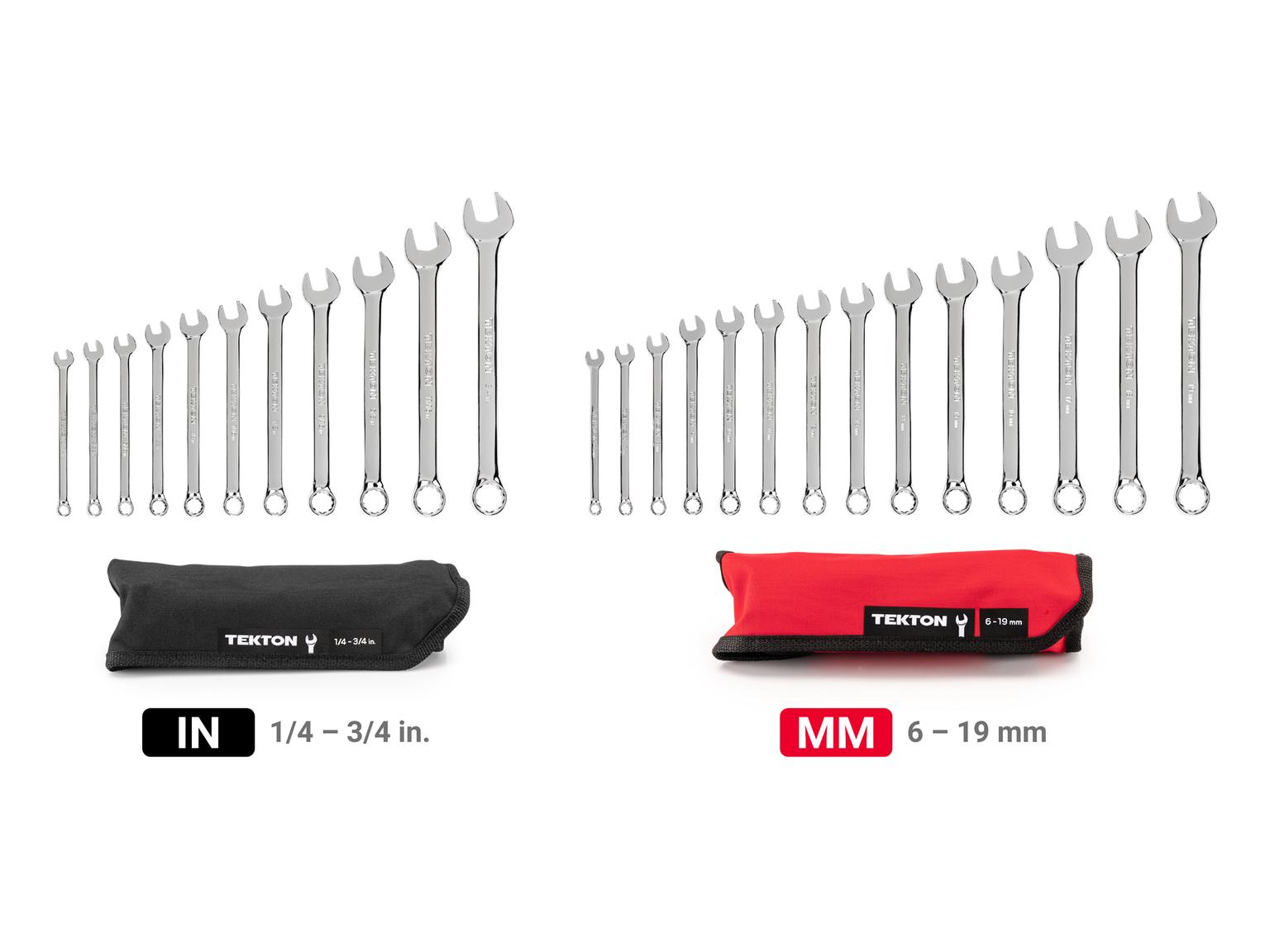 TEKTON WCB94301-T Combination Wrench Set with Pouch, 25-Piece (1/4 - 3/4 in., 6 - 19 mm)
