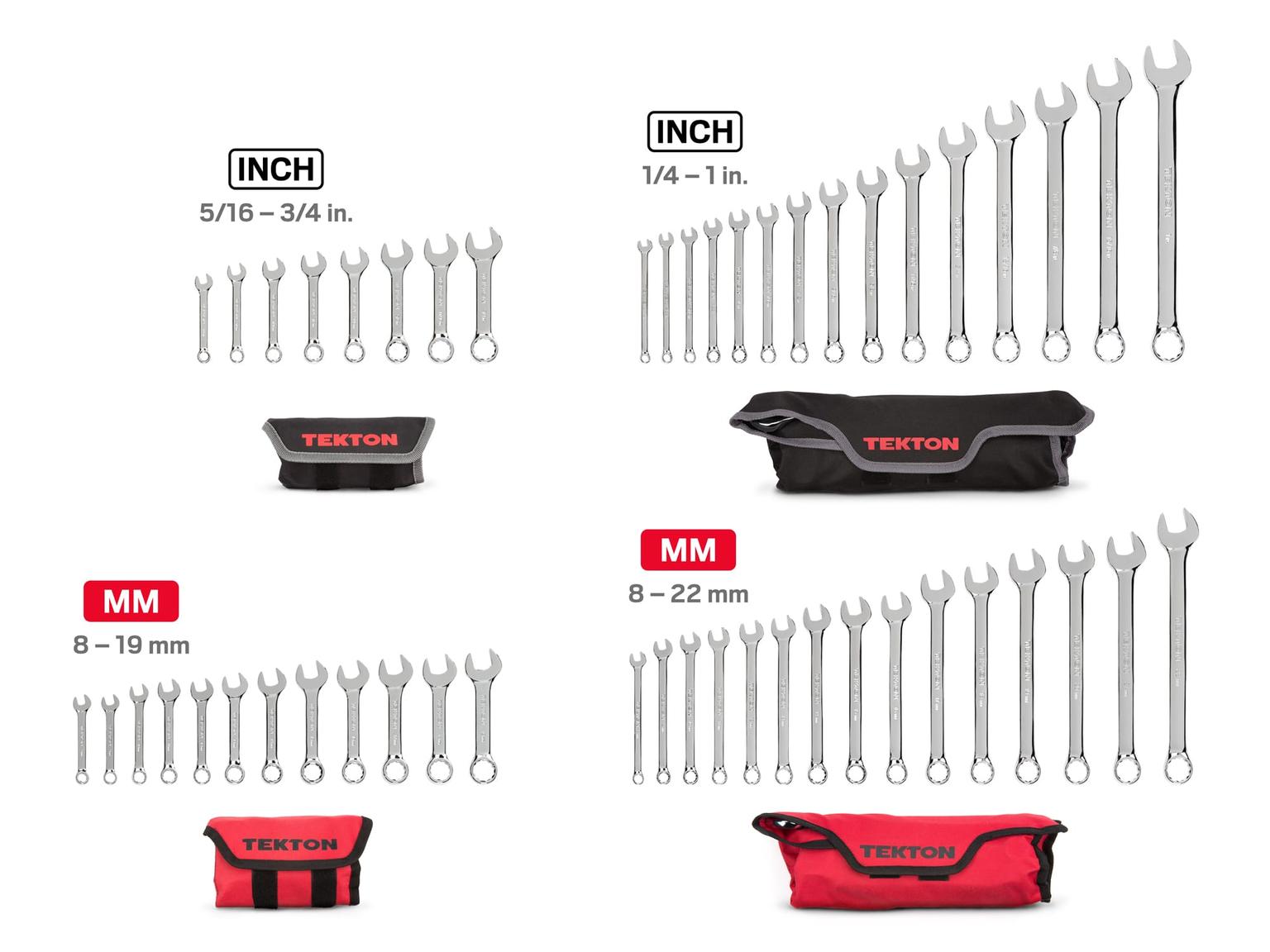 TEKTON WCB94901-T Stubby and Standard Length Combination Wrench Set with Pouch, 50-Piece (1/4-1 in., 8-22 mm)