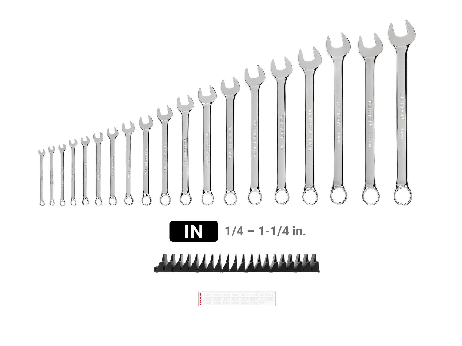 TEKTON WCB95103-T Combination Wrench Set with Modular Slotted Organizer, 19-Piece (1/4 - 1-1/4 in.)