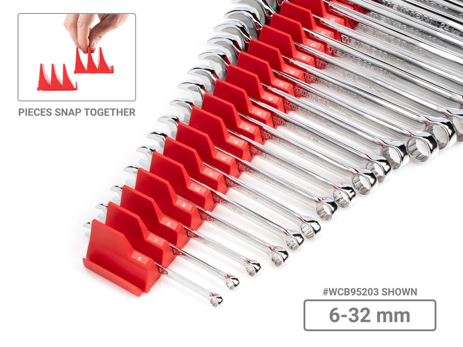 TEKTON WCB95202-T Combination Wrench Set with Modular Slotted Organizer, 19-Piece (6 - 24 mm)