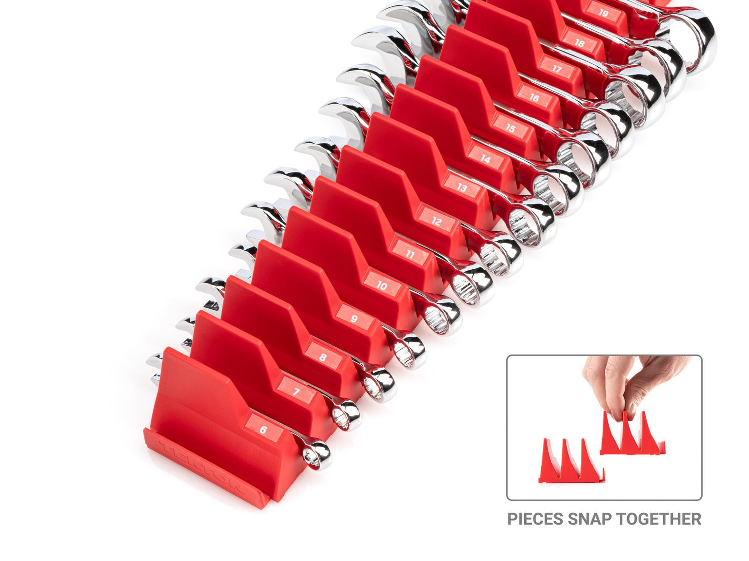 TEKTON WCB95402-T Stubby Combination Wrench Set with Modular Slotted Organizer, 14-Piece (6 - 19 mm)