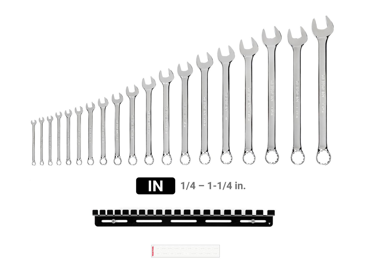 TEKTON WCB96101-T Combination Wrench Set with Wall Hanger, 19-Piece (1/4 - 1-1/4 in.)