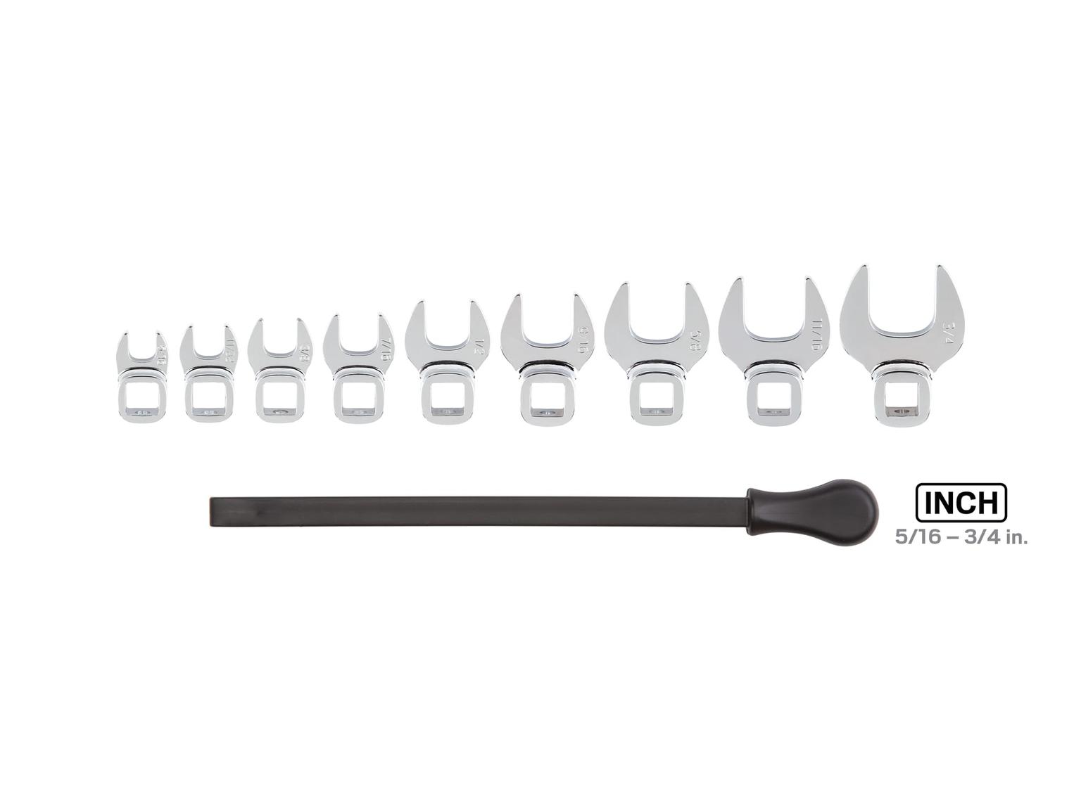 TEKTON WCF91101-T 3/8 Inch Drive Crowfoot Wrench Set with Key, 9-Piece (5/16-3/4 in.)