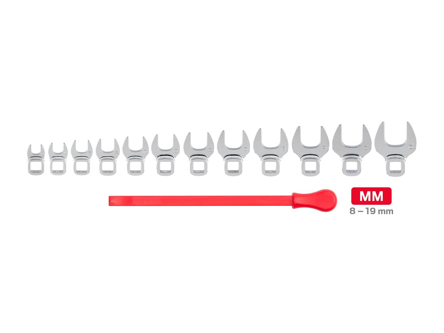 TEKTON WCF91201-T 3/8 Inch Drive Crowfoot Wrench Set with Key, 12-Piece (8-19 mm)