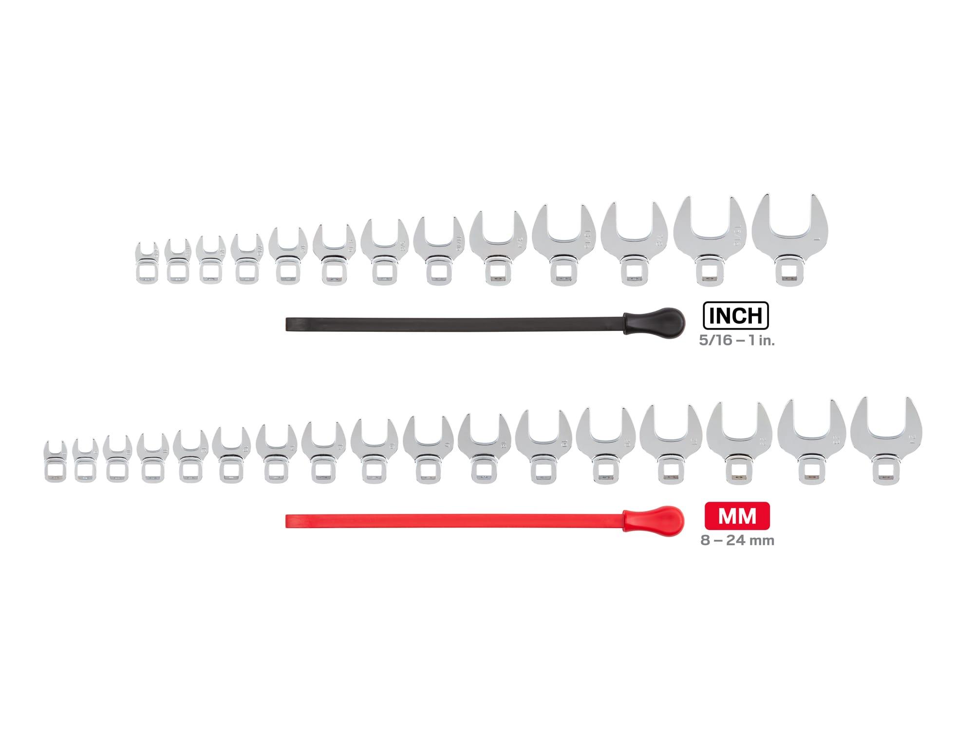 TEKTON WCF91301-T 3/8 Inch Drive Crowfoot Wrench Set with Keys, 30-Piece (5/16-1 in., 8-24 mm)
