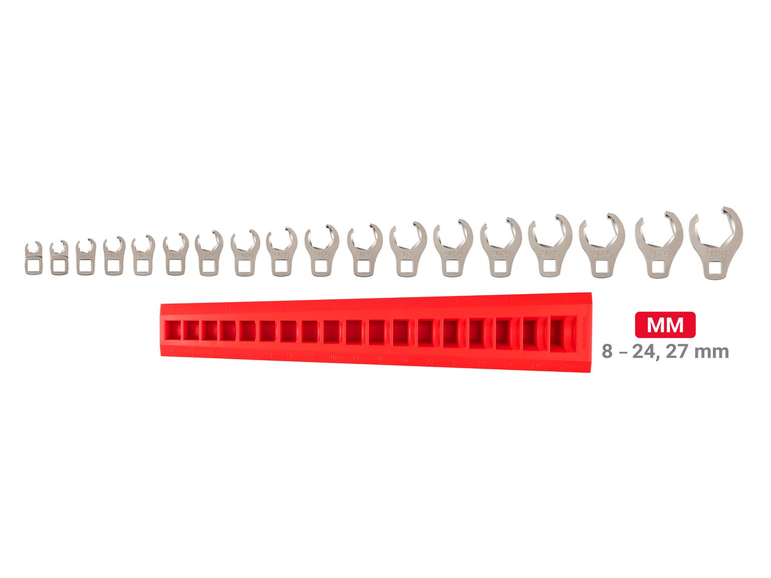 TEKTON WCF92220-T 3/8 Inch Drive 6-Point Flare Nut Crowfoot Wrench Set with Rack, 18-Piece (8-27 mm)