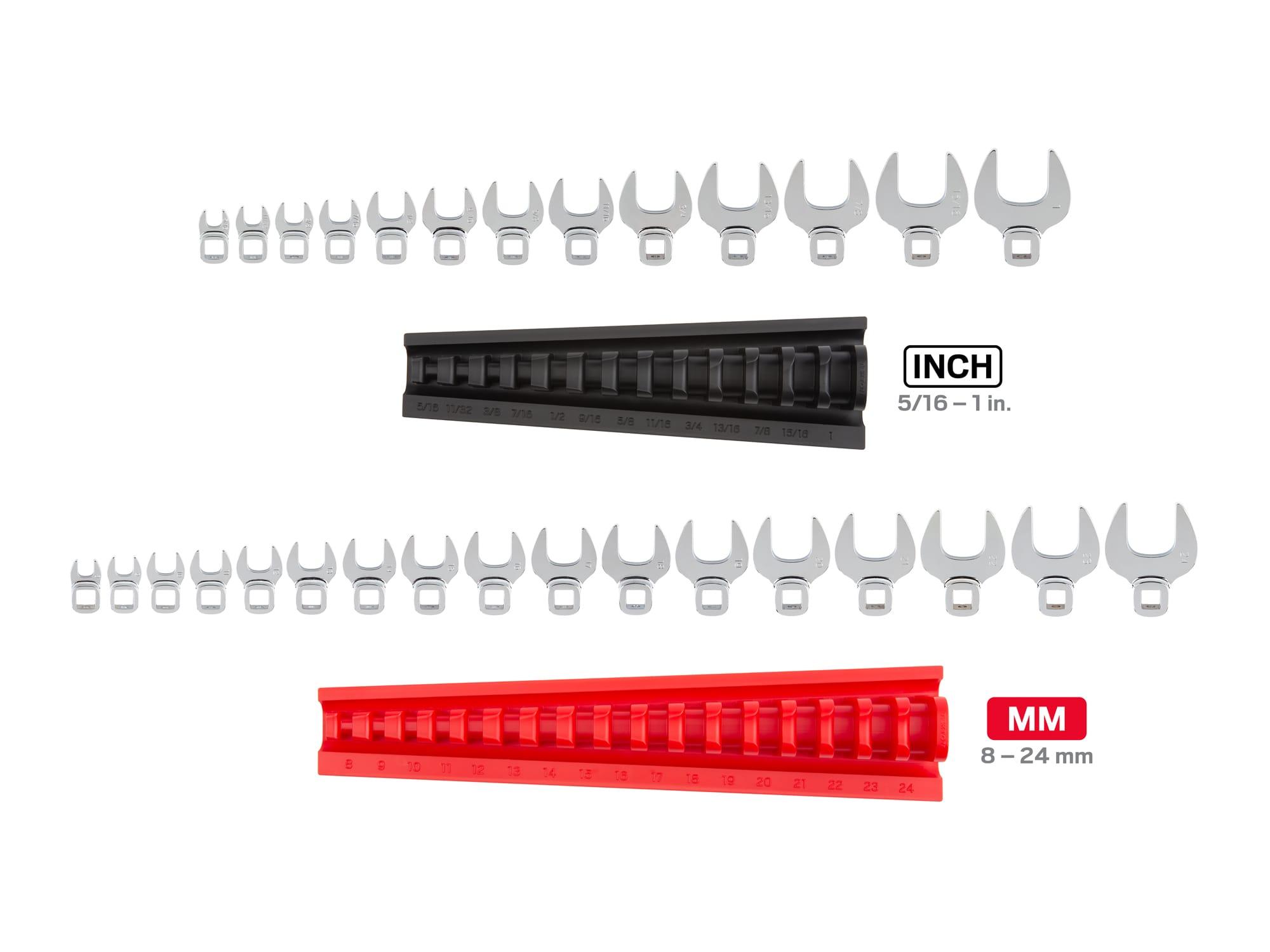 TEKTON WCF92301-T 3/8 Inch Drive Crowfoot Wrench Set with Racks, 30-Piece (5/16-1 in., 8-24 mm)