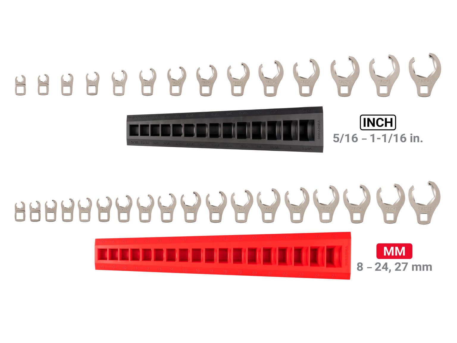 TEKTON WCF92320-T 3/8 Inch Drive 6-Point Flare Nut Crowfoot Wrench Set with Rack, 32-Piece (5/16 - 1-1/16 in., 8-27 mm)