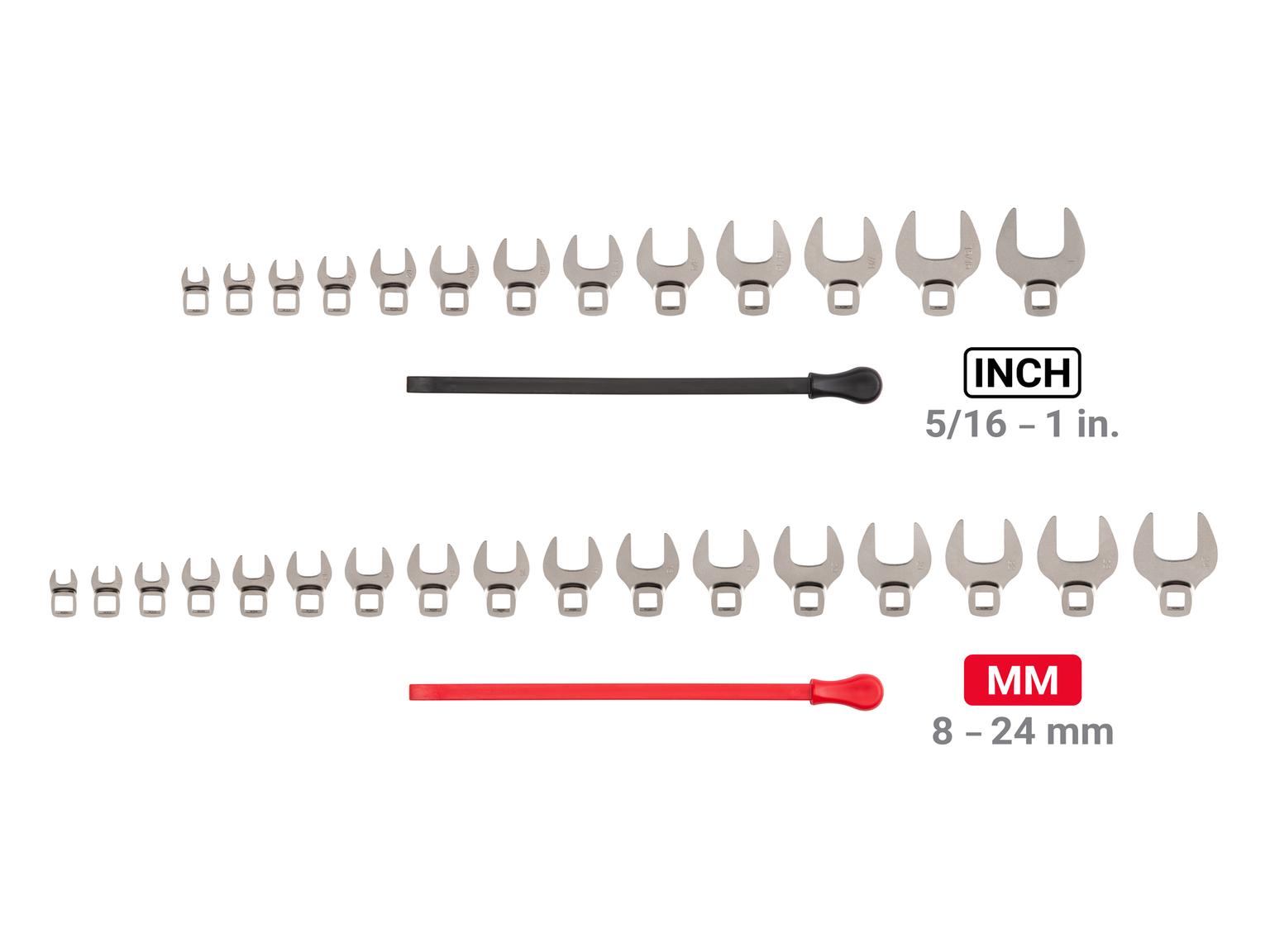 TEKTON WCF94302-T 3/8 Inch Drive Crowfoot Wrench Set with Key, 30-Piece (5/16-1 in., 8-24 mm)