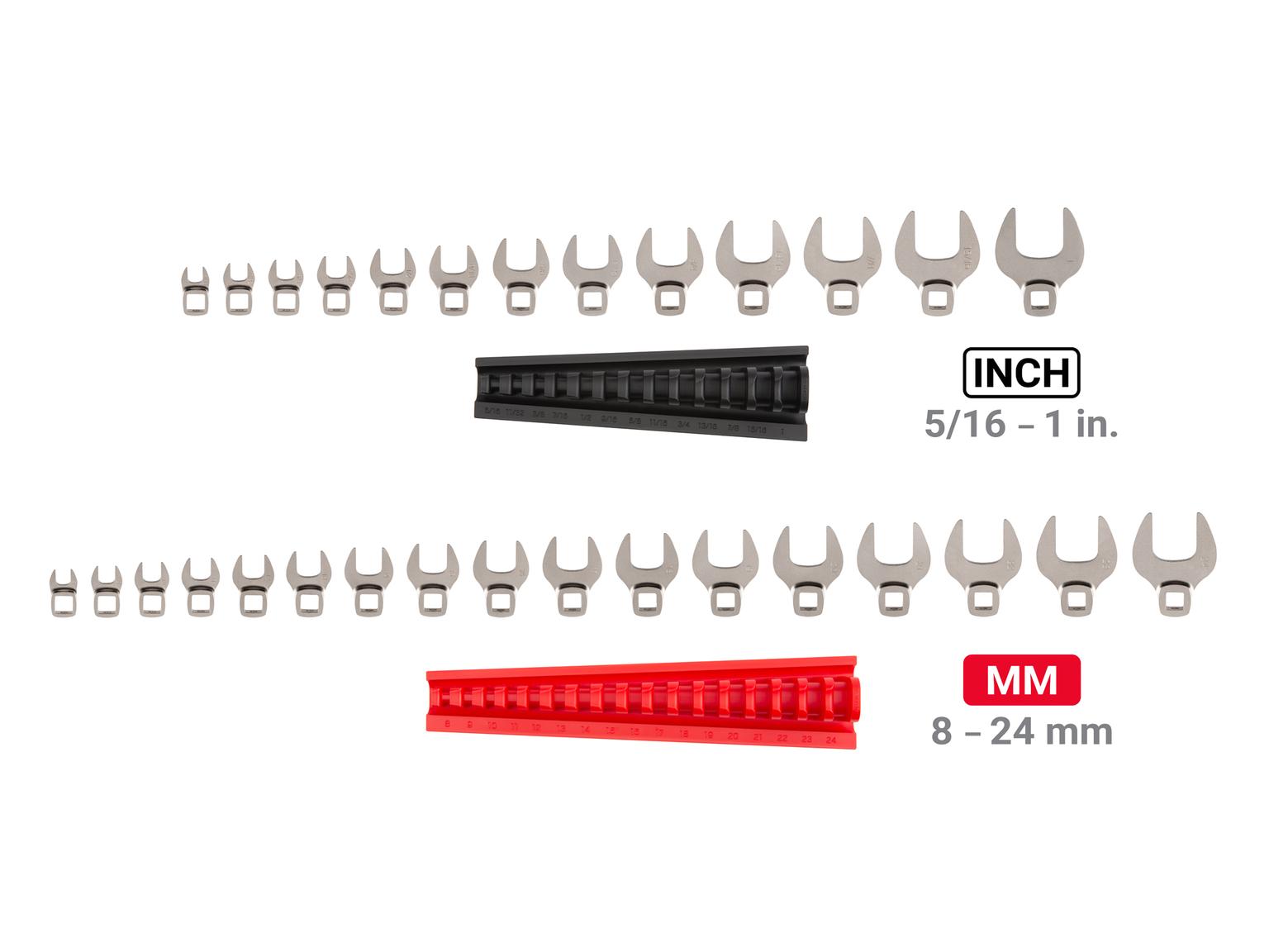 TEKTON WCF95301-T 3/8 Inch Drive Crowfoot Wrench Set with Rack, 30-Piece (5/16-1 in., 8-24 mm)