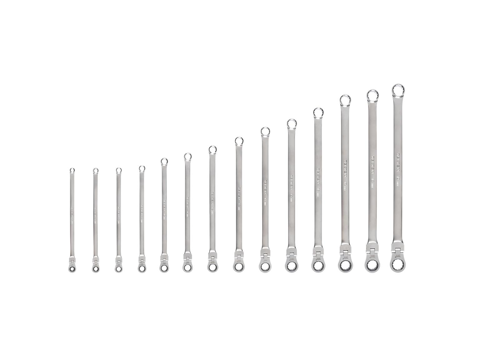 Long Fixed/Flex Head 12-Point Ratcheting Box End Wrench Set (14-Piece)