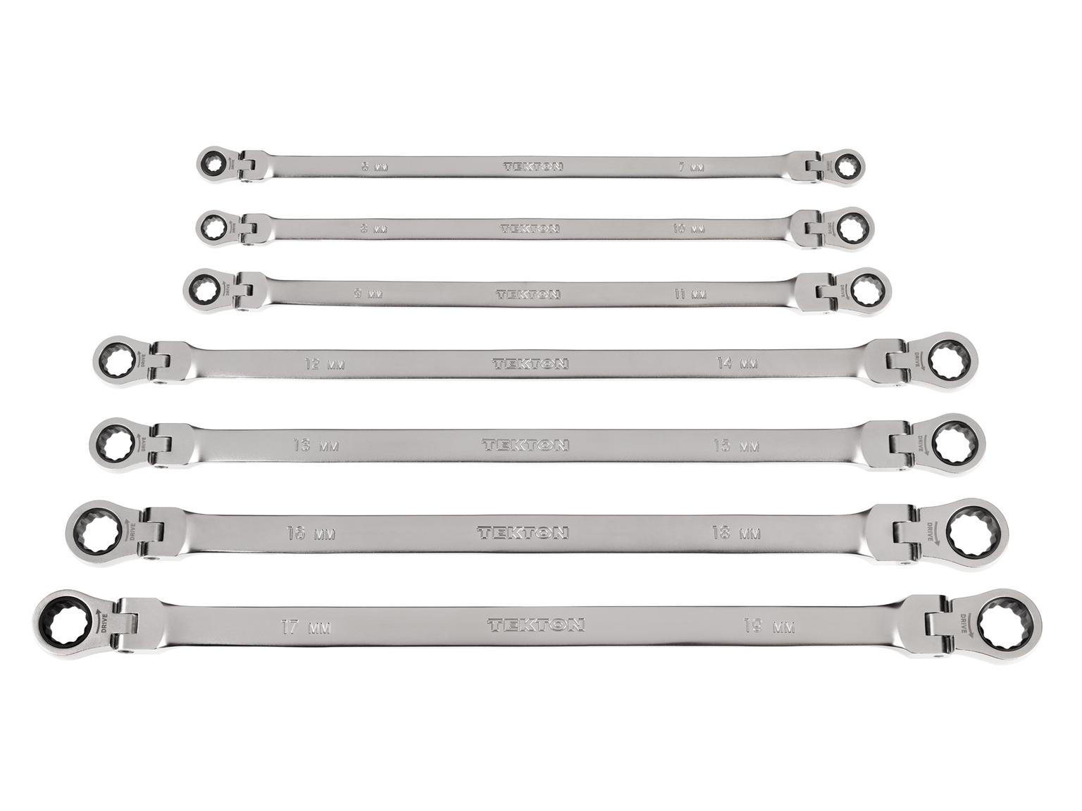 Long Flex Head 12-Point Ratcheting Box End Wrench Set (7-Piece)