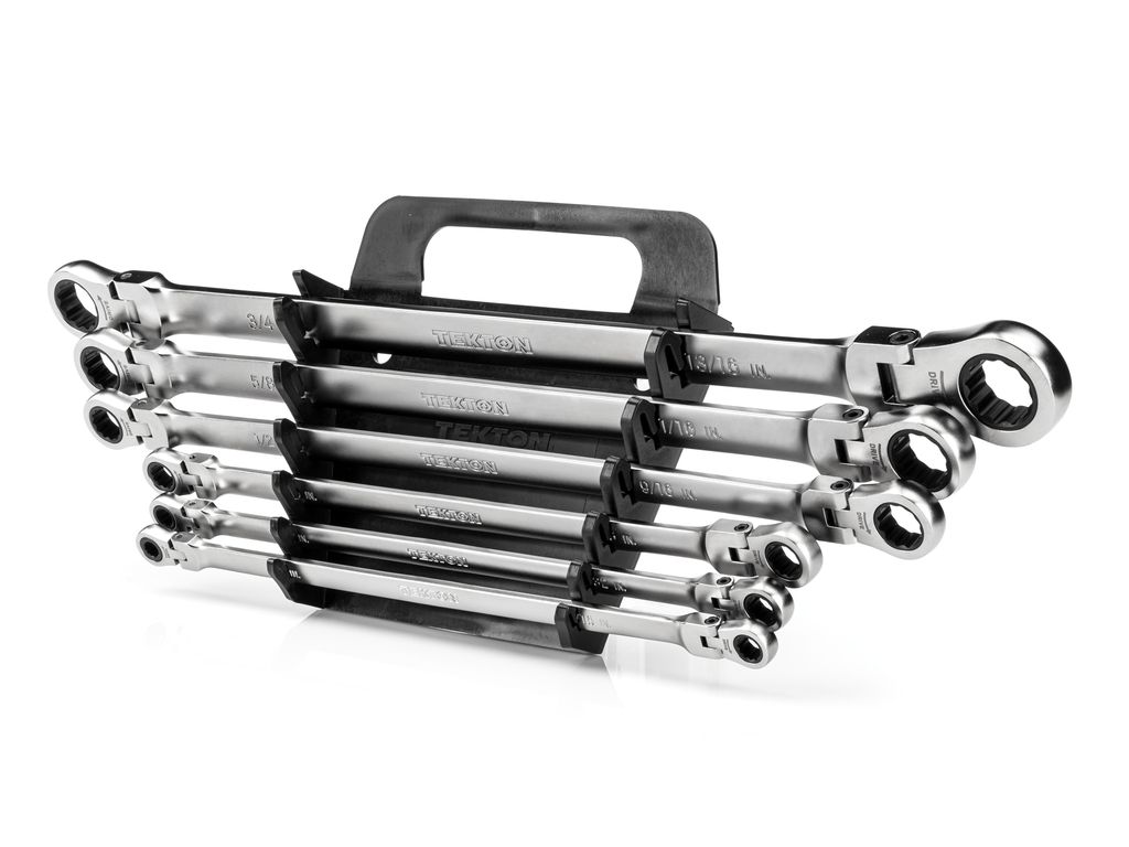6Piece Long Flex Ratcheting Box End Wrench Set with Holder TEKTON