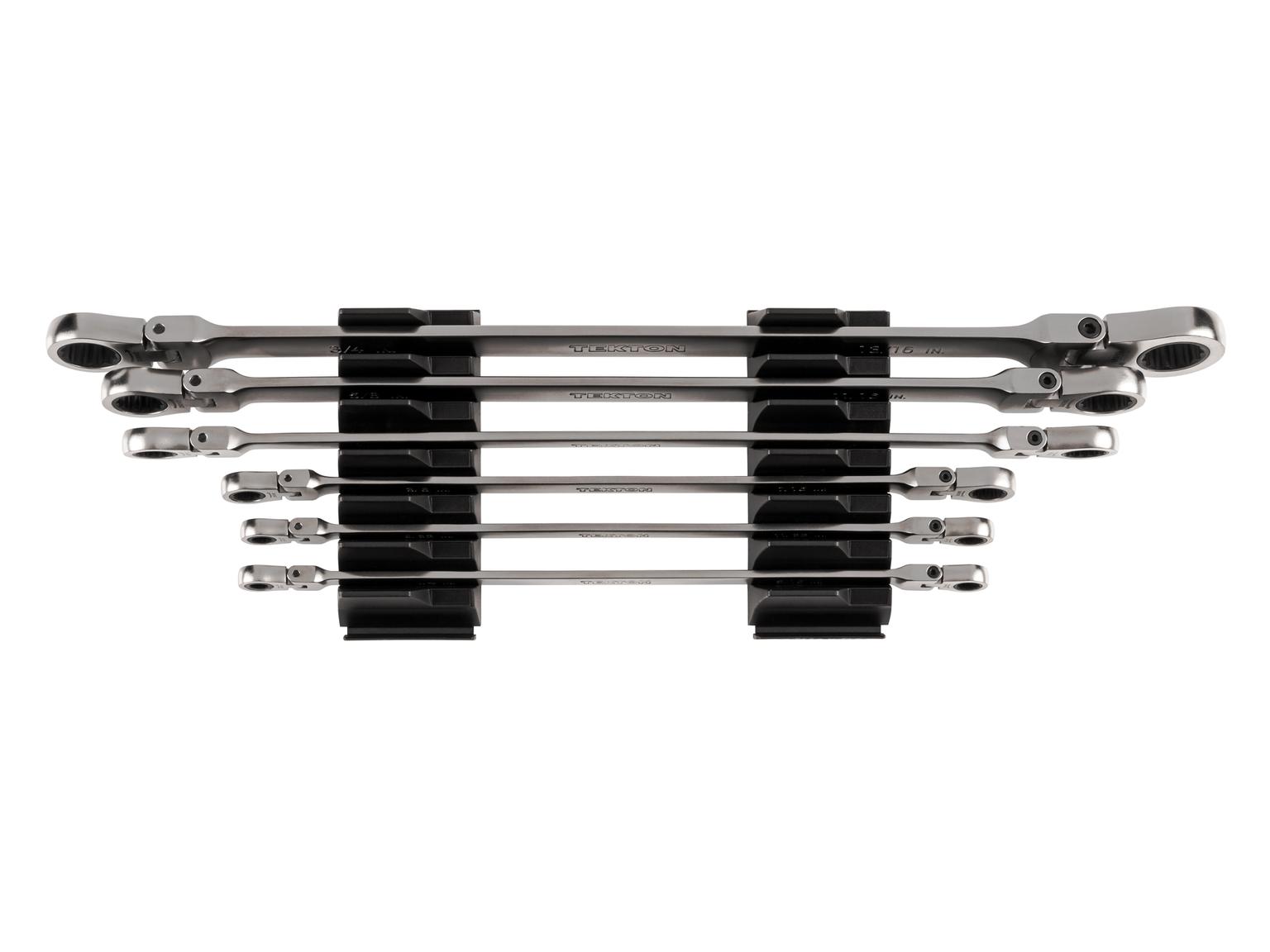 Long Flex Head 12-Point Ratcheting Box End Wrench Set, 6-Piece (Modular Slotted Organizer)