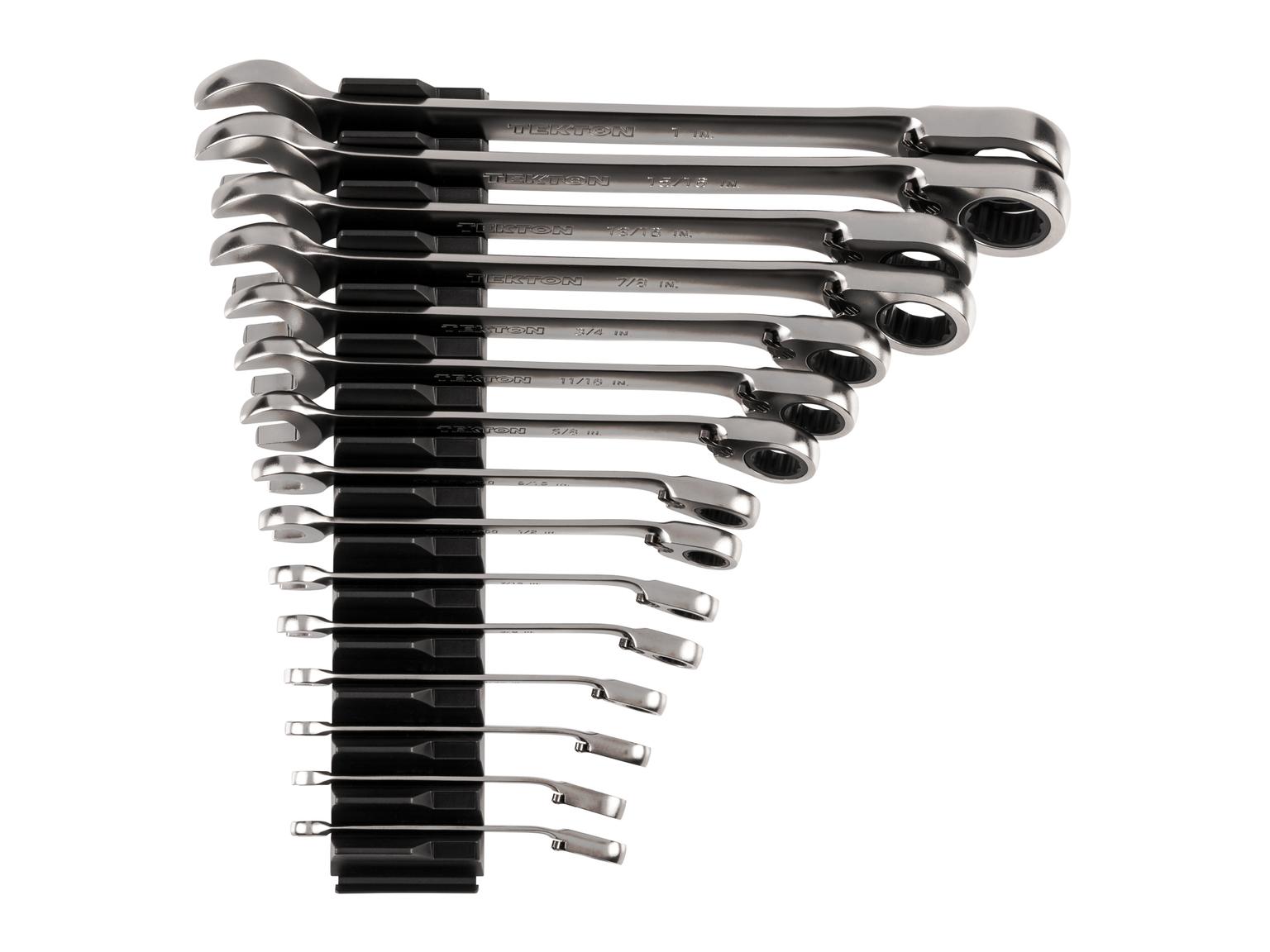 Reversible 12-Point Ratcheting Combination Wrench Set, 15-Piece (Modular Wrench Organizer)