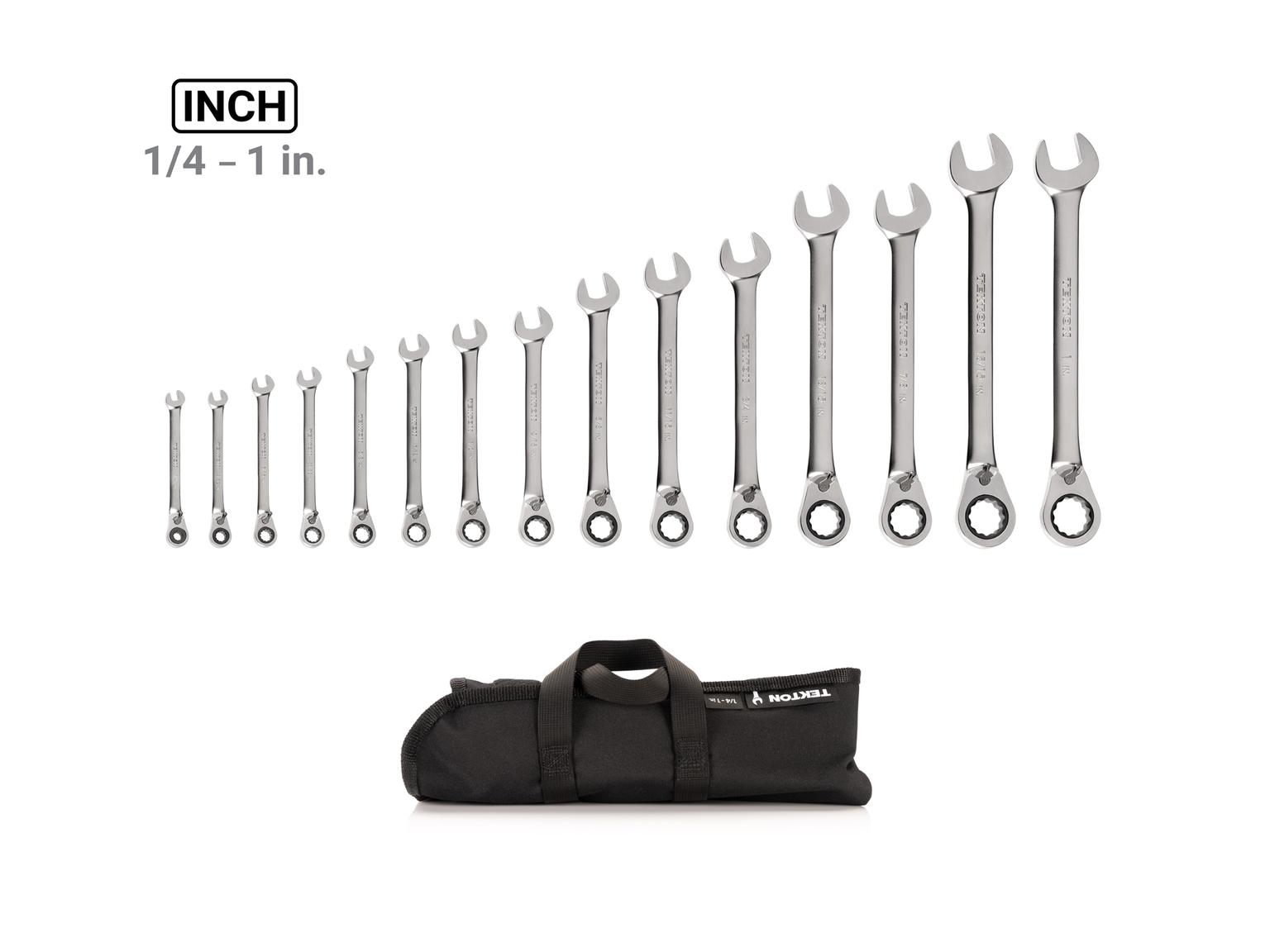 TEKTON WRC94401-T Reversible 12-Point Ratcheting Combination Wrench Set with Pouch, 15-Piece (1/4-1 in.)