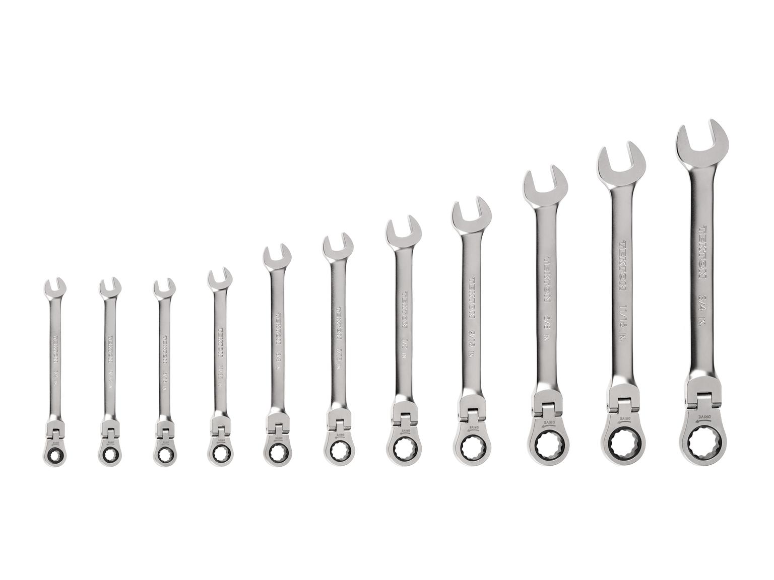 TEKTON WRC95000-T Flex Head 12-Point Ratcheting Combination Wrench Set, 11-Piece (1/4-3/4 in.)