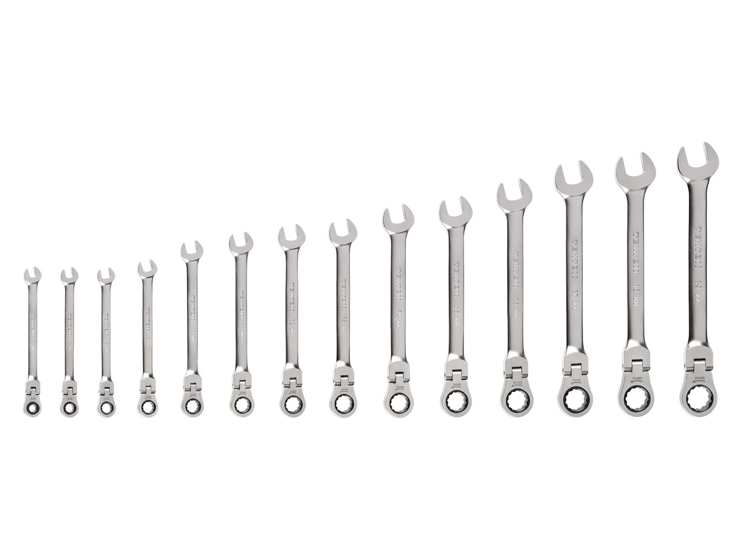 TEKTON WRC95002-T Flex Head 12-Point Ratcheting Combination Wrench Set, 14-Piece (6-19 mm)