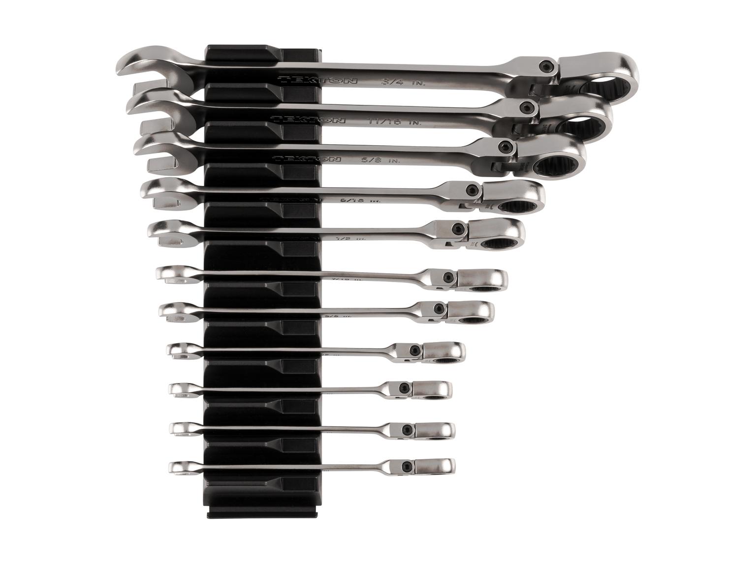 TEKTON WRC95300-T Flex Head 12-Point Ratcheting Combination Wrench Set with Modular Slotted Organizer, 11-Piece (1/4-3/4 in.)