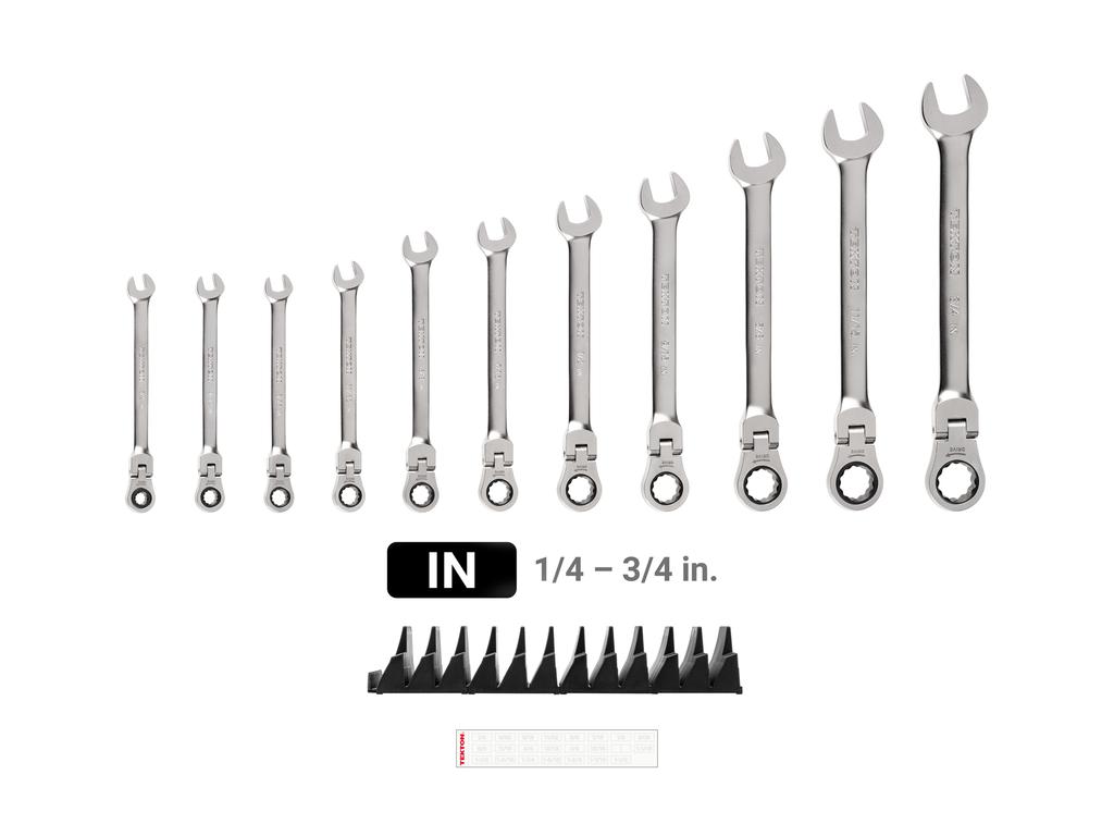 11-Piece Long Flex Ratcheting Box End Wrench Set with Organizer | TEKTON