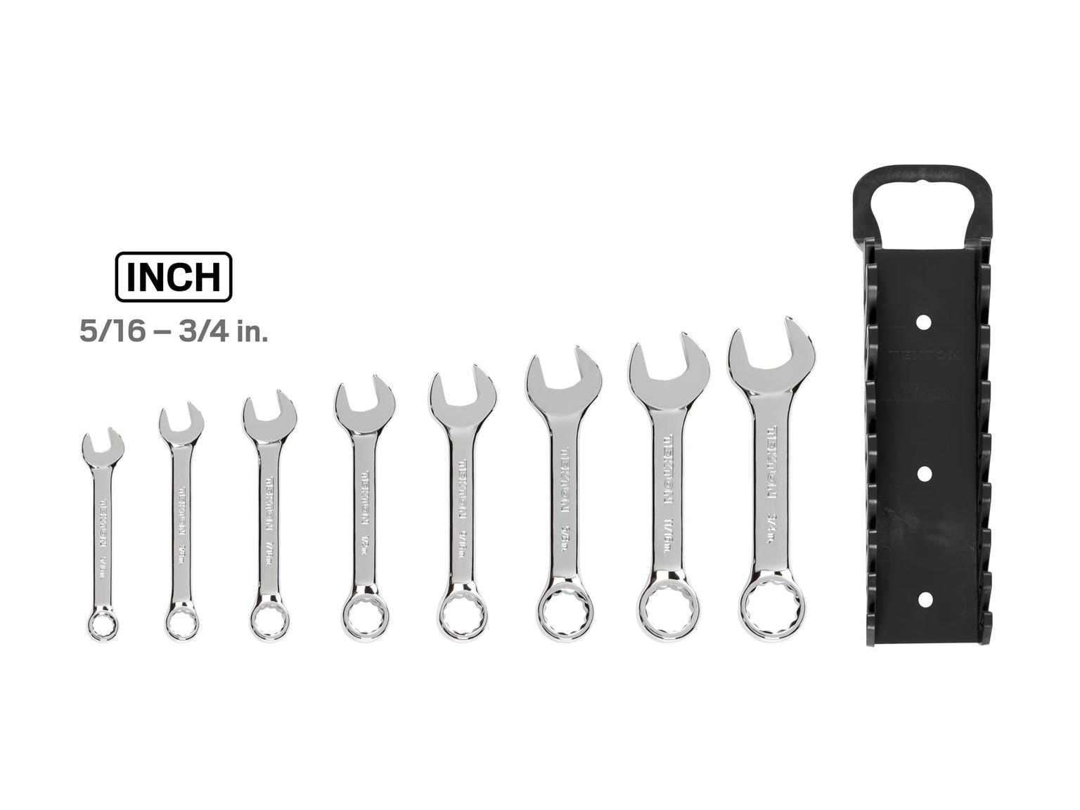 TEKTON WRN01066-T Stubby Combination Wrench Set with Holder, 8-Piece (5/16 - 3/4 in.)