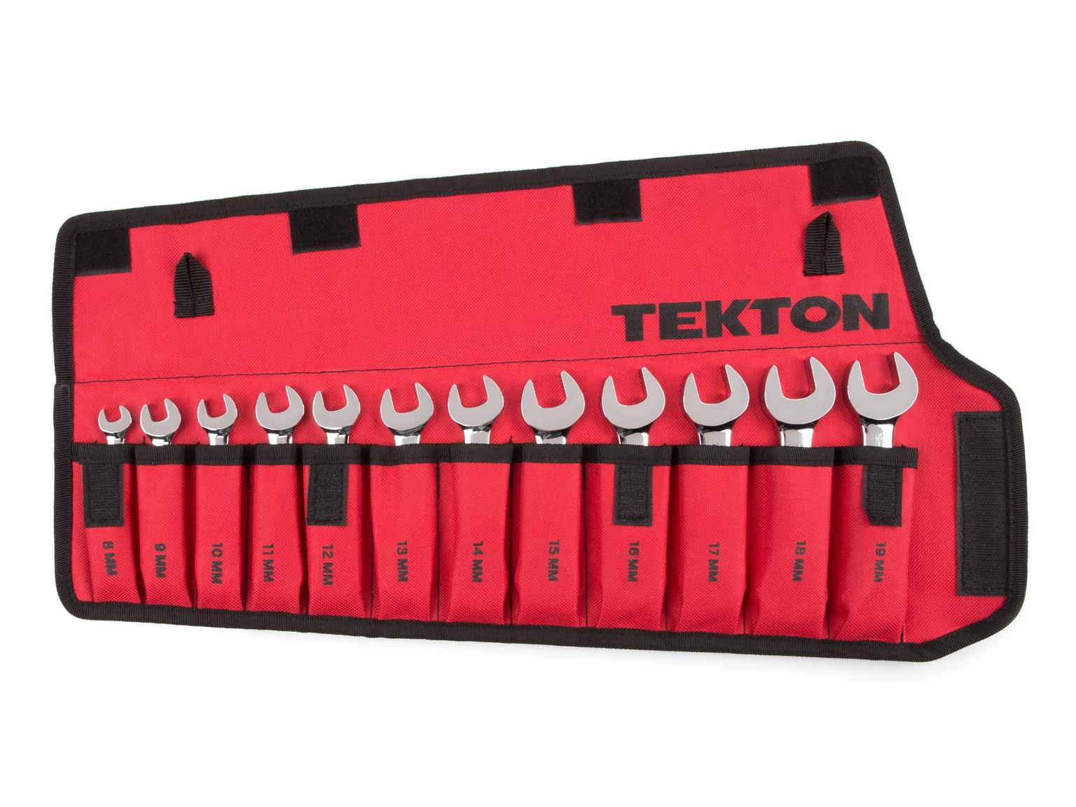 TEKTON WRN01190-T Stubby Combination Wrench Set with Pouch, 12-Piece (8 - 19 mm)