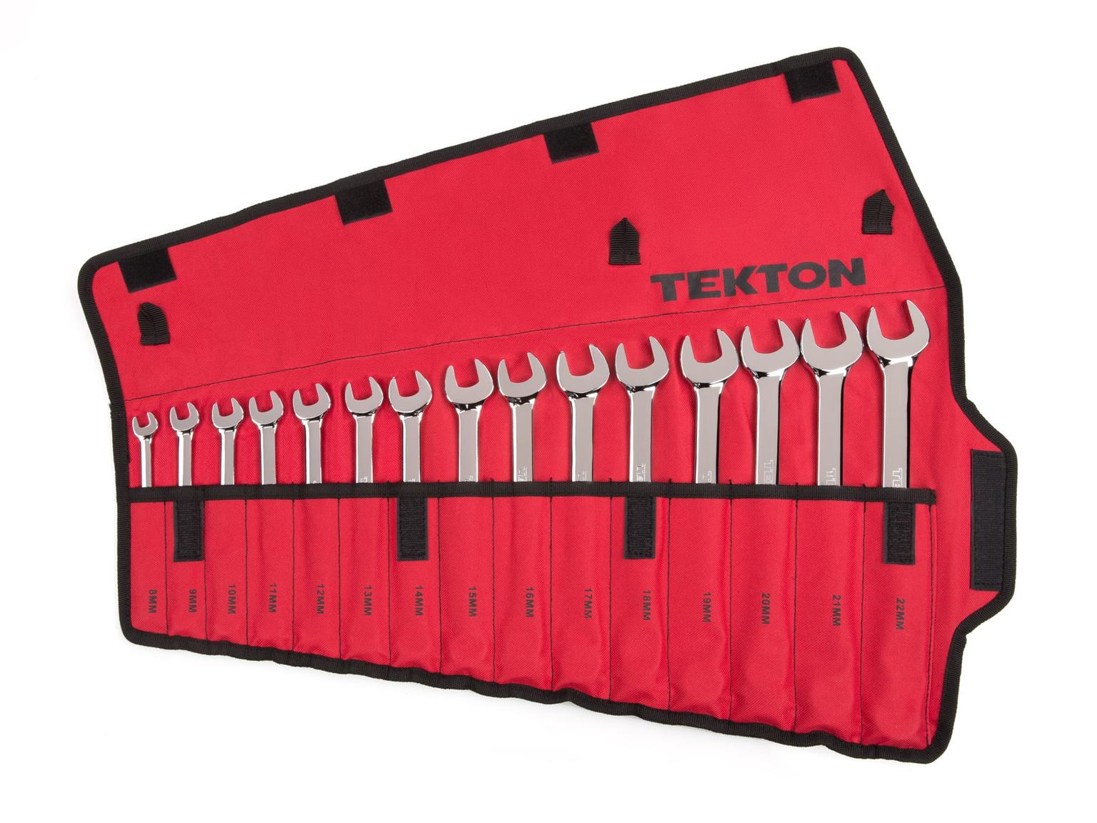 TEKTON WRN03393-T Combination Wrench Set with Pouch, 15-Piece (8 - 22 mm)