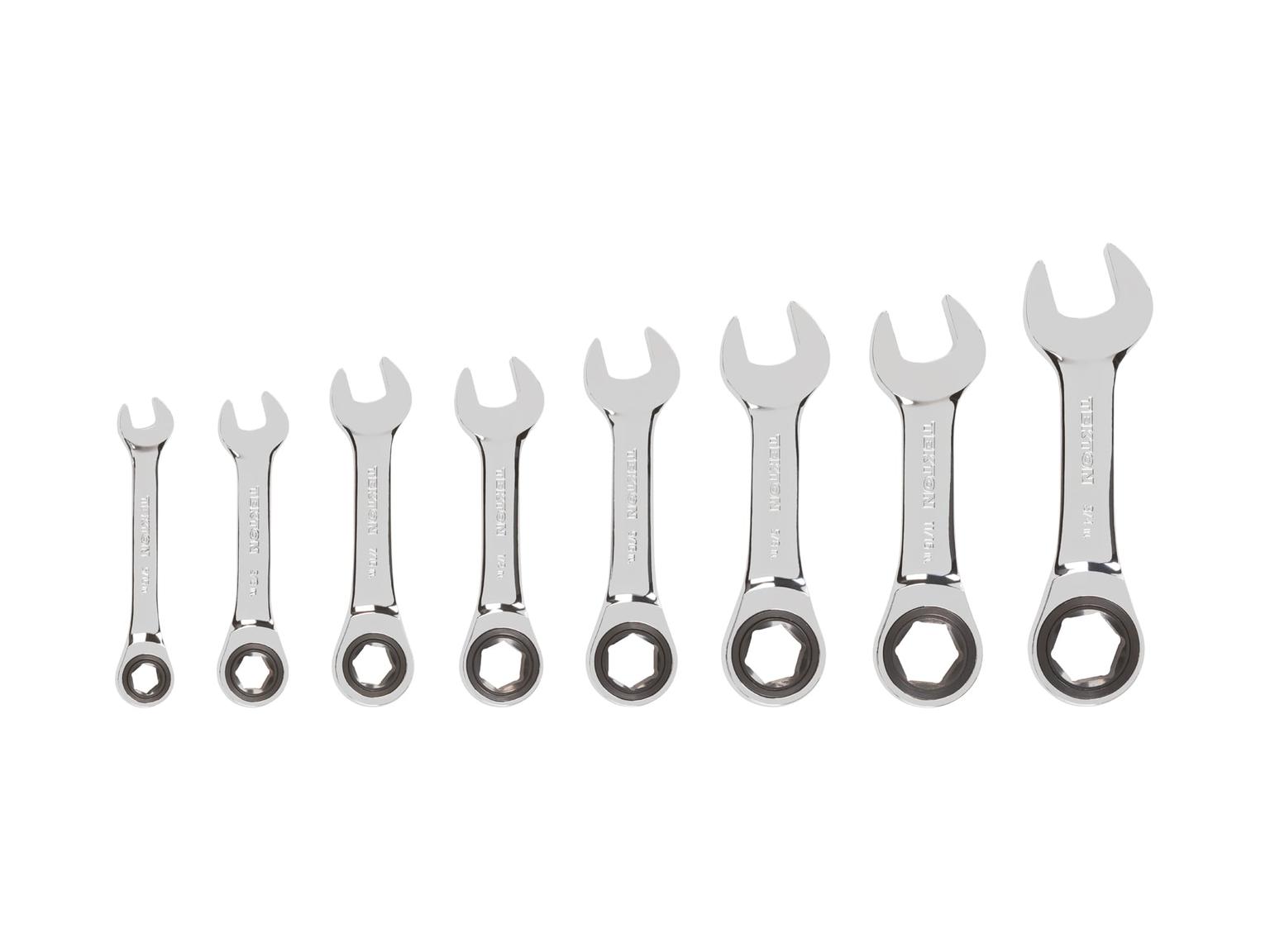 TEKTON WRN50056-T Stubby Ratcheting Combination Wrench Set, 8-Piece (5/16-3/4 in.)