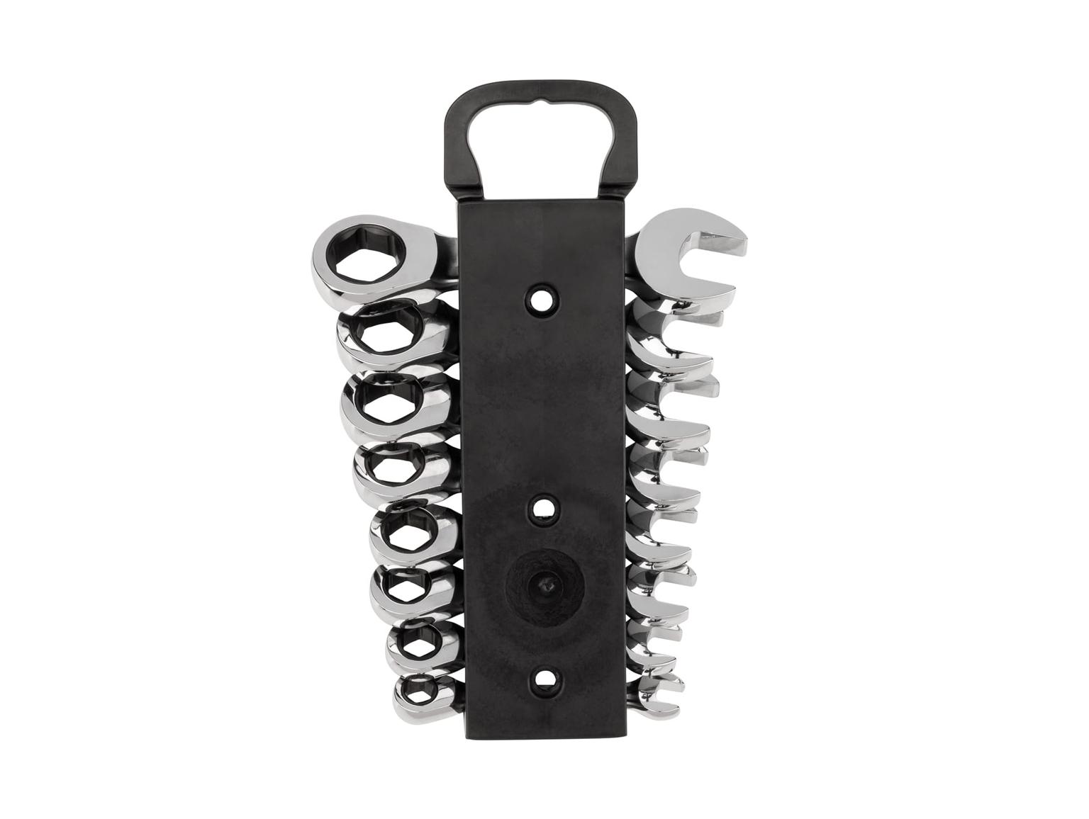 TEKTON WRN50066-T Stubby Ratcheting Combination Wrench Set with Holder, 8-Piece (5/16-3/4 in.)