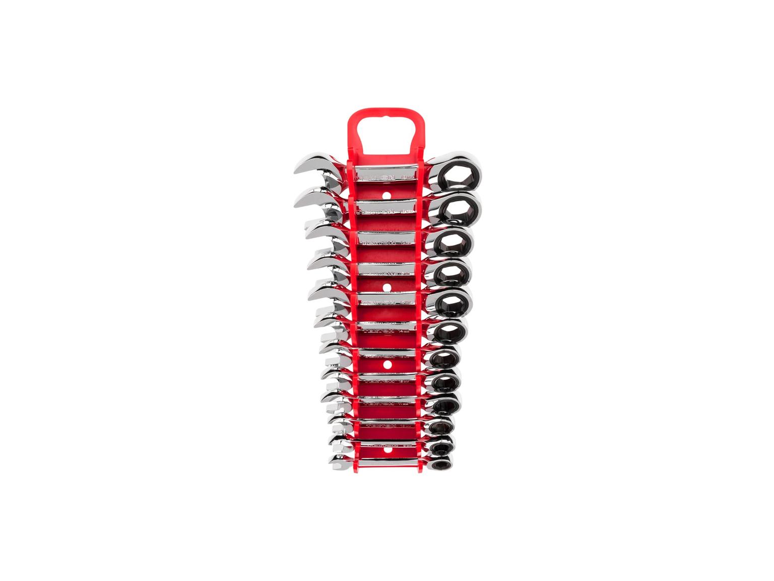 TEKTON WRN50170-T Stubby Ratcheting Combination Wrench Set with Holder, 12-Piece (8-19 mm)